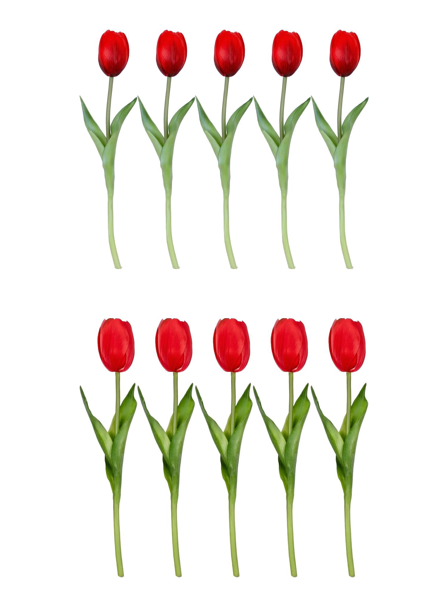 Unique Bargains 10Pcs Artificial Flowers Real Touch Silk Tulips Mini Bouquet Rose Red 9.8"