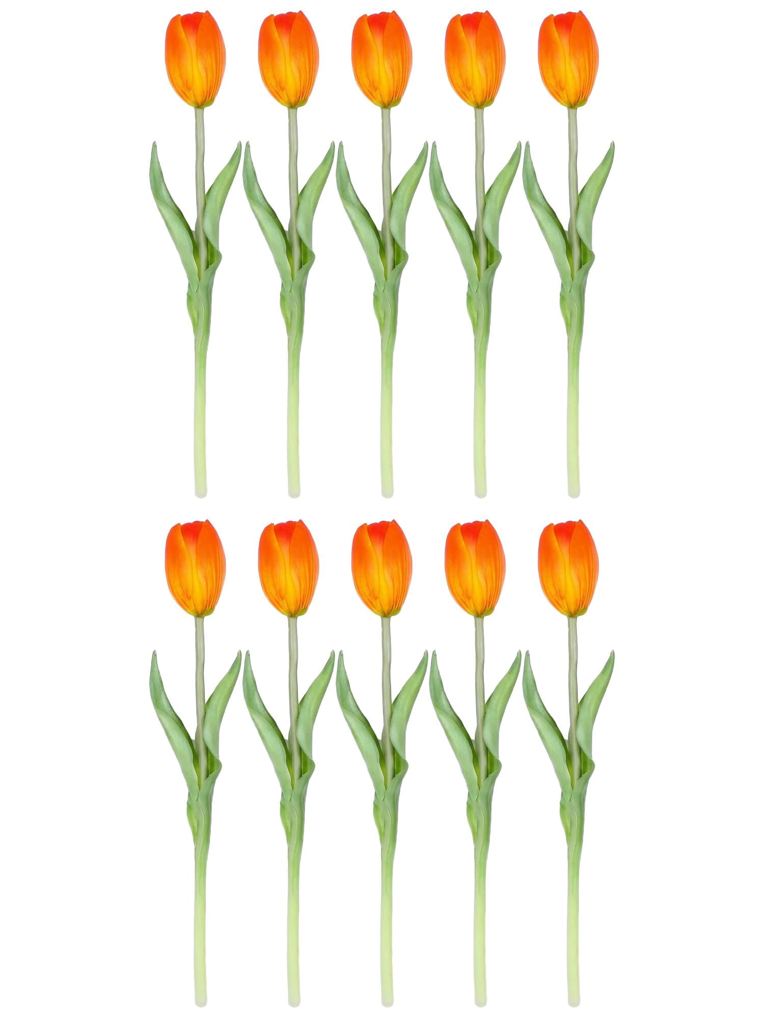 Unique Bargains 10Pcs Artificial Flowers Silk Tulips Mini Bouquet Orange 9.8"
