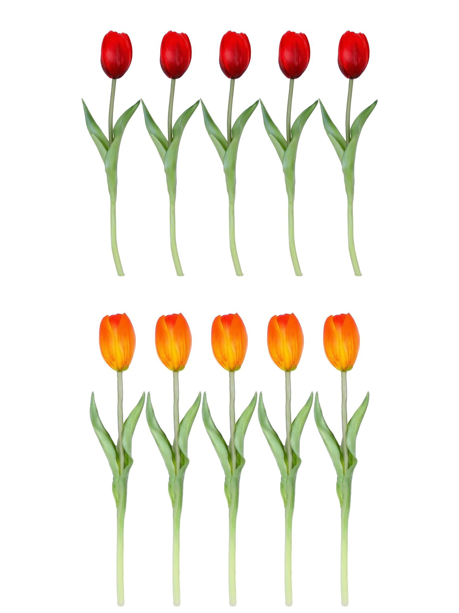 Unique Bargains 10Pcs Artificial Flowers Silk Tulips Mini Bouquet Orange Red 9.8"
