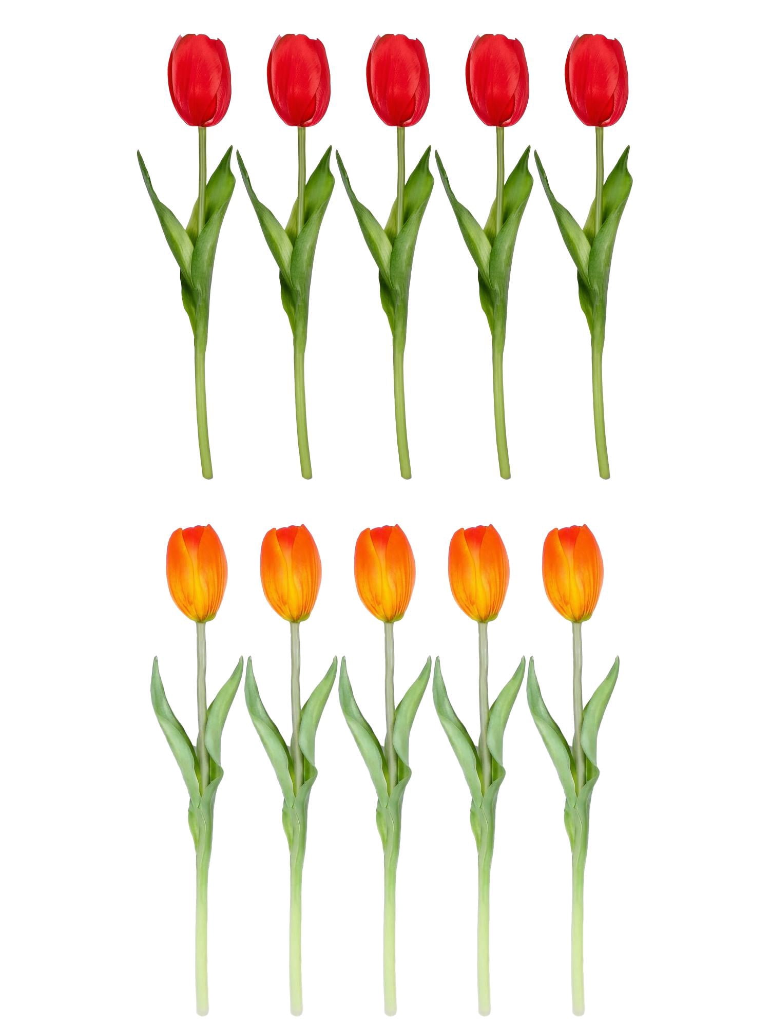 Unique Bargains 10Pcs Artificial Flowers Silk Tulips Mini Bouquet Orange Rose Red 9.8"