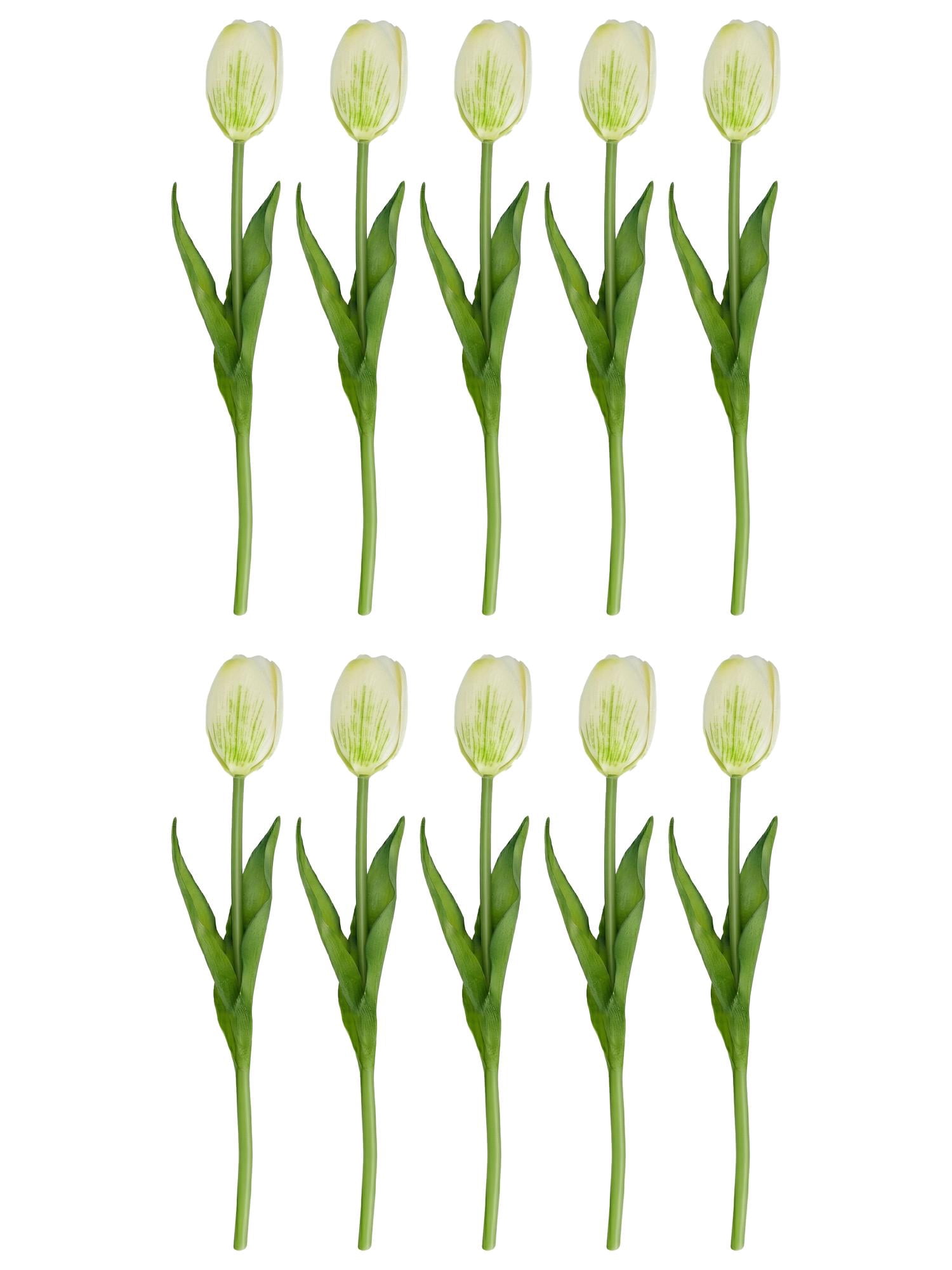 Unique Bargains 10Pcs Artificial Flowers Silk Tulips Mini Bouquet White 9.8"