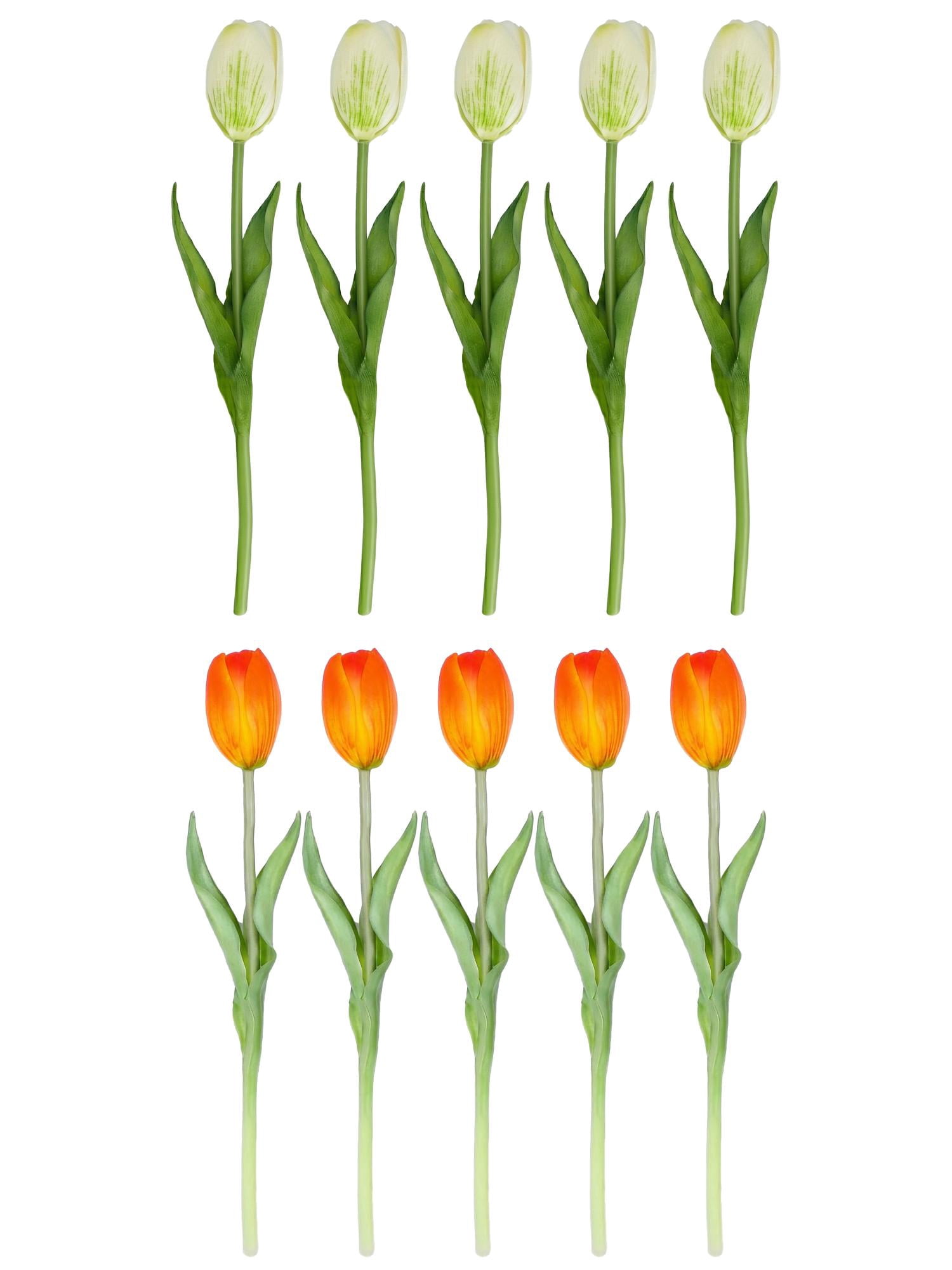 Unique Bargains 10Pcs Artificial Flowers Silk Tulips Mini Bouquet White Orange 9.8"
