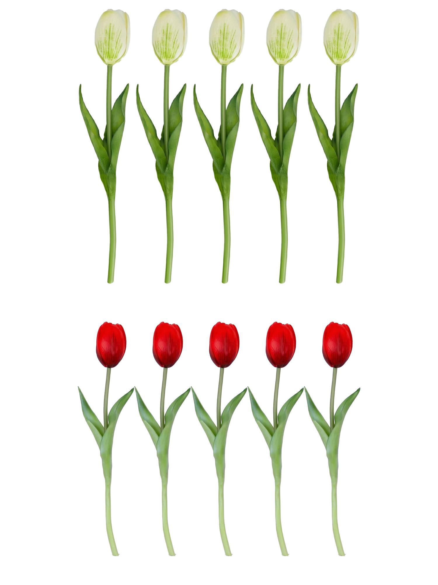 Unique Bargains 10Pcs Artificial Flowers Silk Tulips Mini Bouquet White Red 9.8"