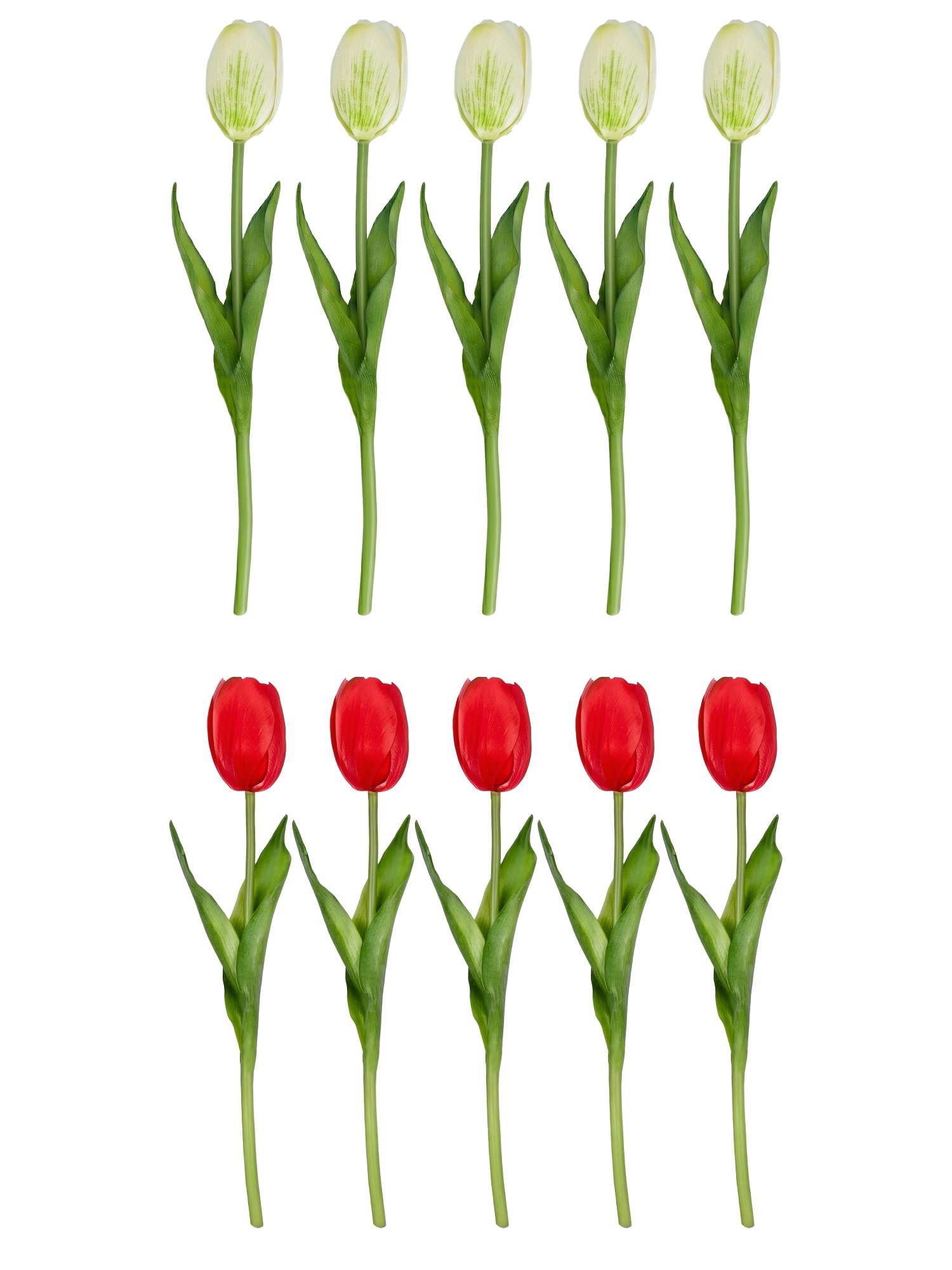 Unique Bargains 10Pcs Artificial Flowers Silk Tulips Mini Bouquet White Rose Red 9.8"