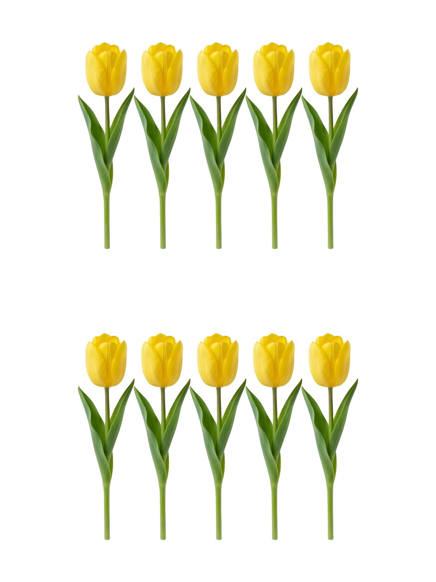 Unique Bargains 10Pcs Artificial Flowers Silk Tulips Mini Bouquet Yellow 9.8"