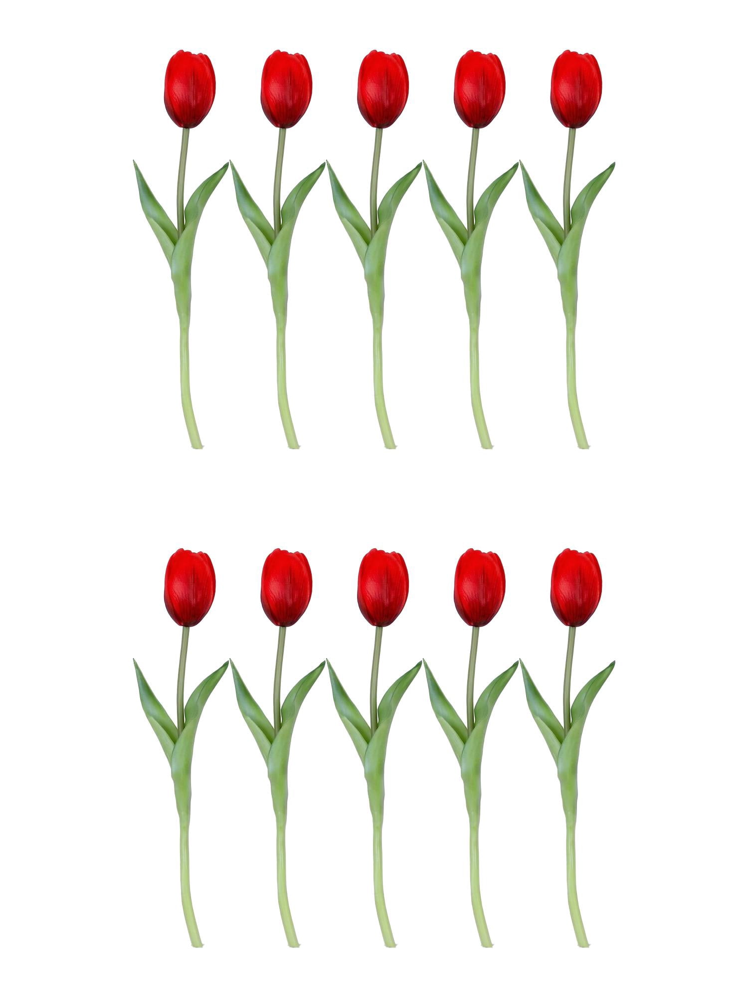 Unique Bargains 10Pcs Artificial Flowers Silk Tulips Real Touch Mini Bouquet Red 9.8"