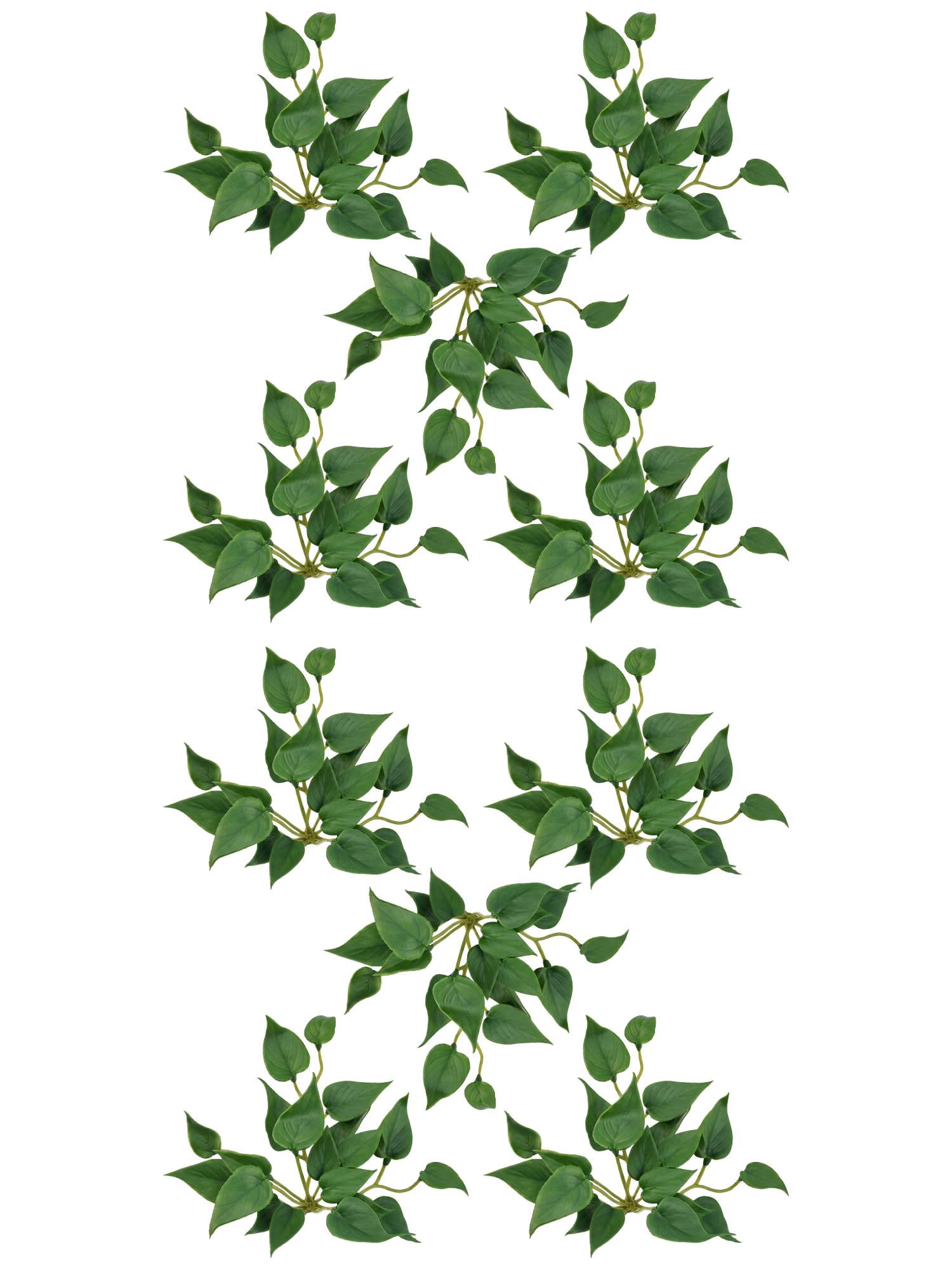 Unique Bargains 10Pcs Artificial Leaves Rubber Faux Greenery Stems 6.7" Dark Green