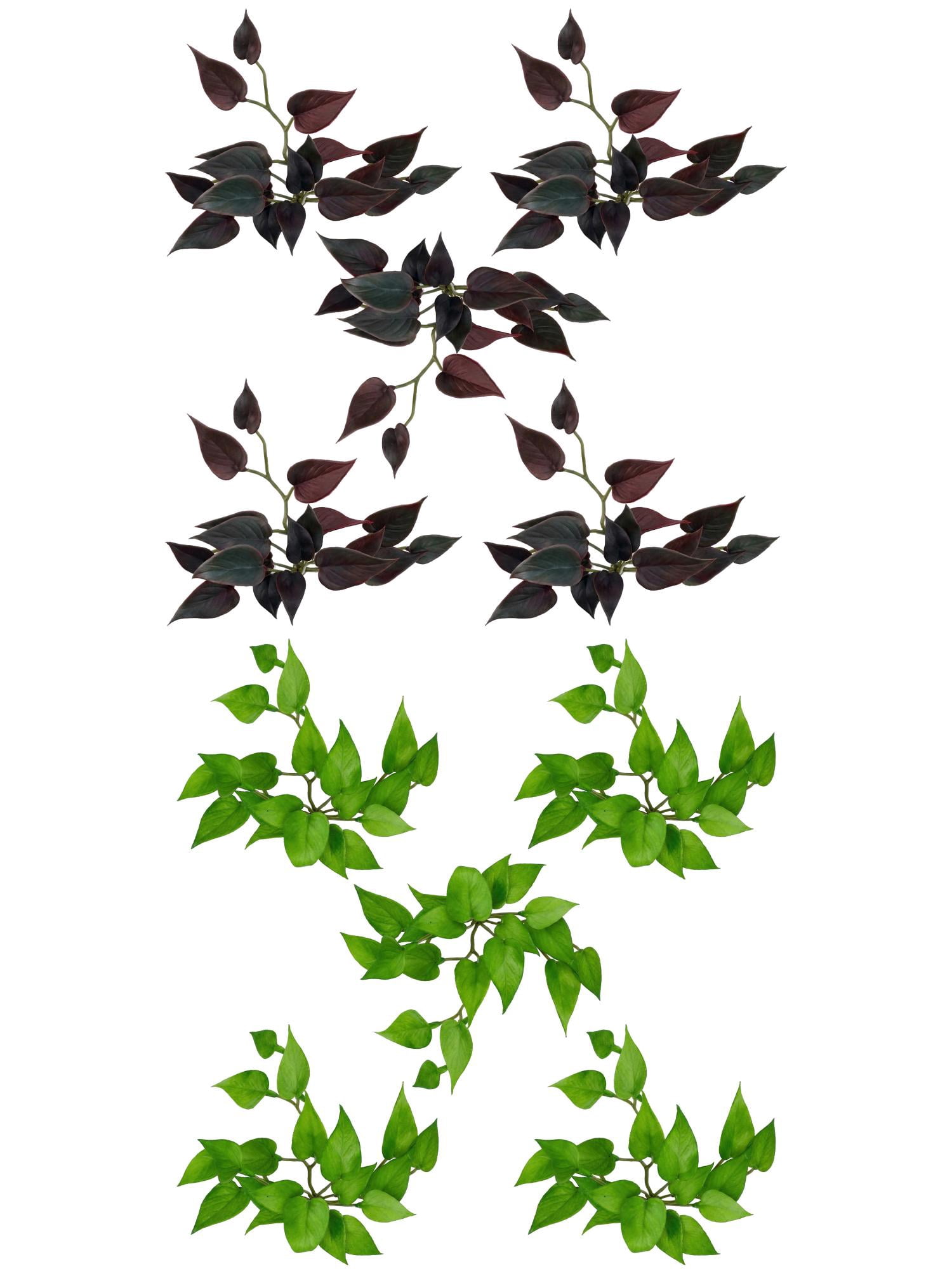 Unique Bargains 10Pcs Artificial Leaves Rubber Faux Greenery Stems 6.7" Light Green Purple