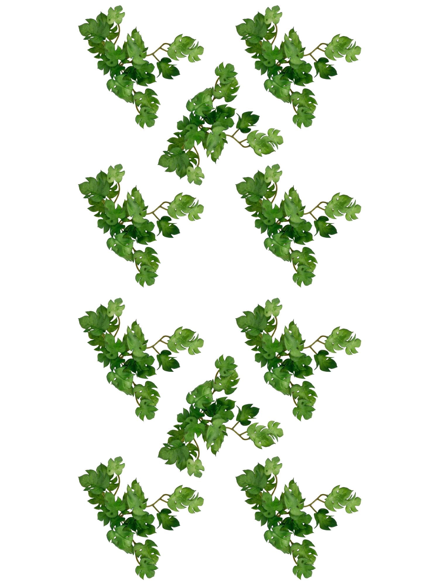 Unique Bargains 10Pcs Artificial Monstera Leaves Greenery 6.7" Blue White Spots