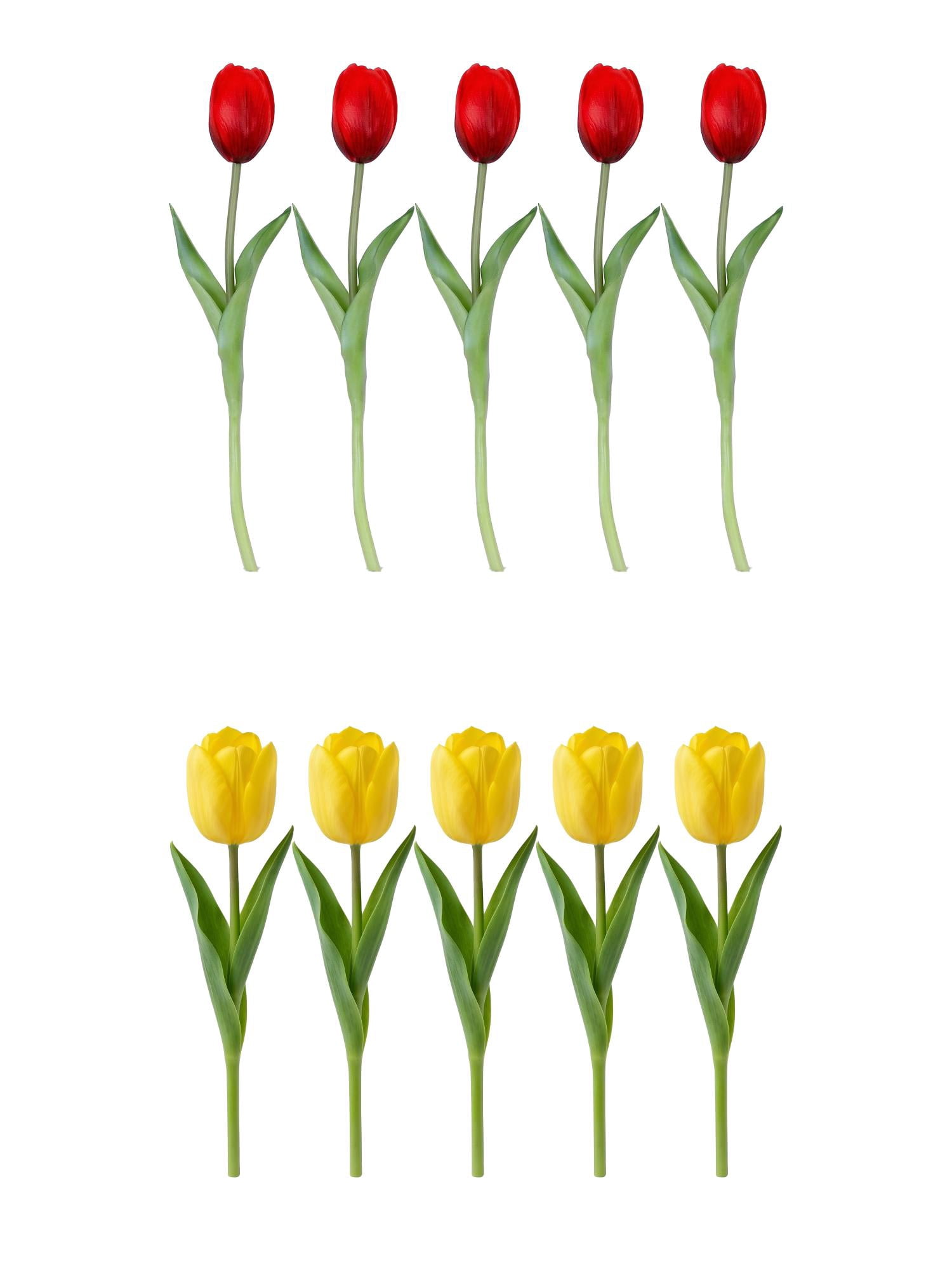 Unique Bargains 10Pcs Artificial Real Touch Silk Tulips Mini Bouquet Yellow Red 9.8"
