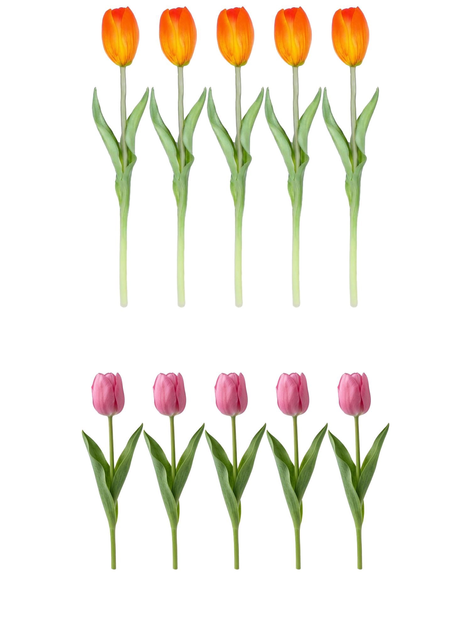 Unique Bargains 10Pcs Artificial Real Touch Tulips Mini Bouquet Orange Light Purple 9.8"