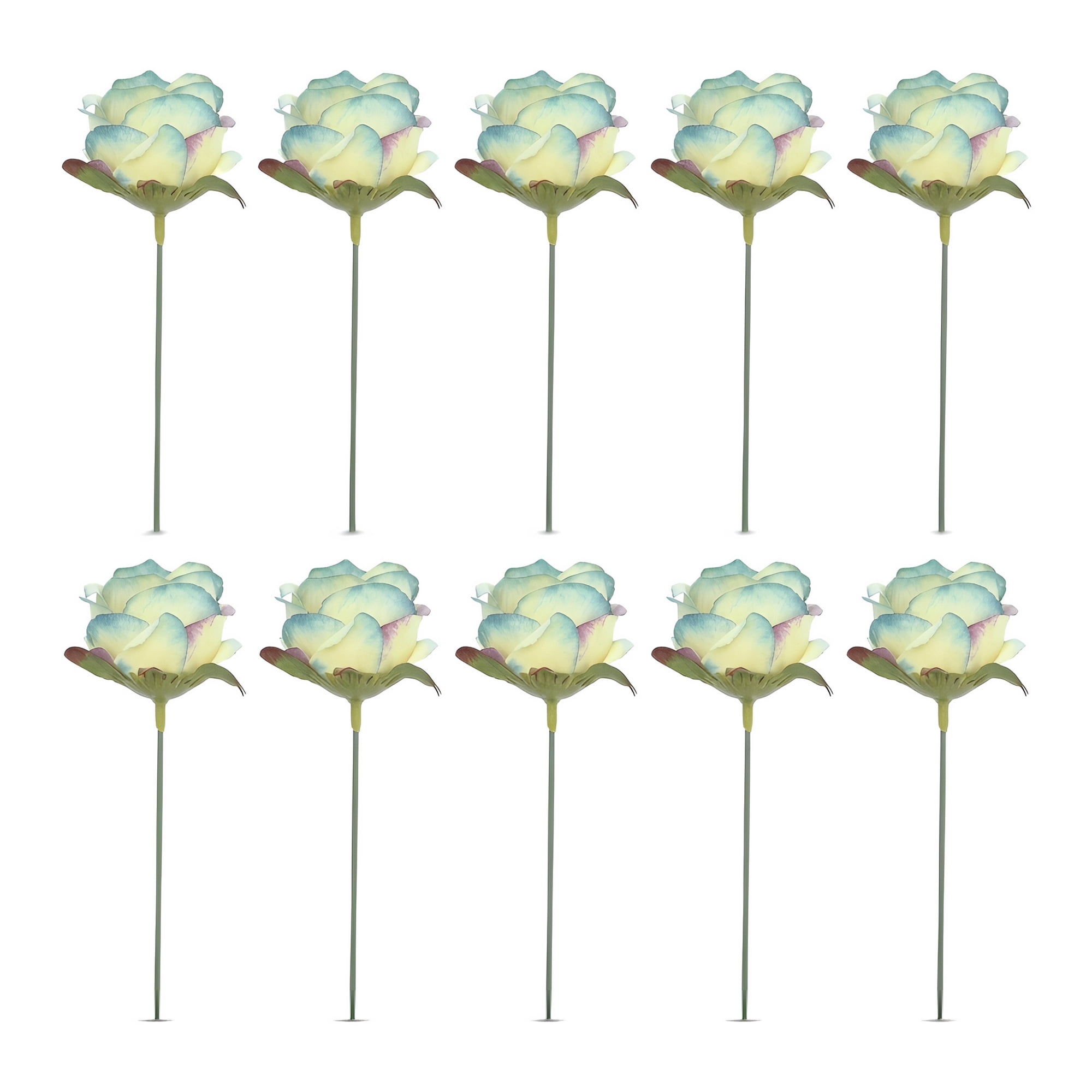 Unique Bargains 10Pcs Artificial Rose Flowers Petite Silk Bouquets Blue Border 8.1 in
