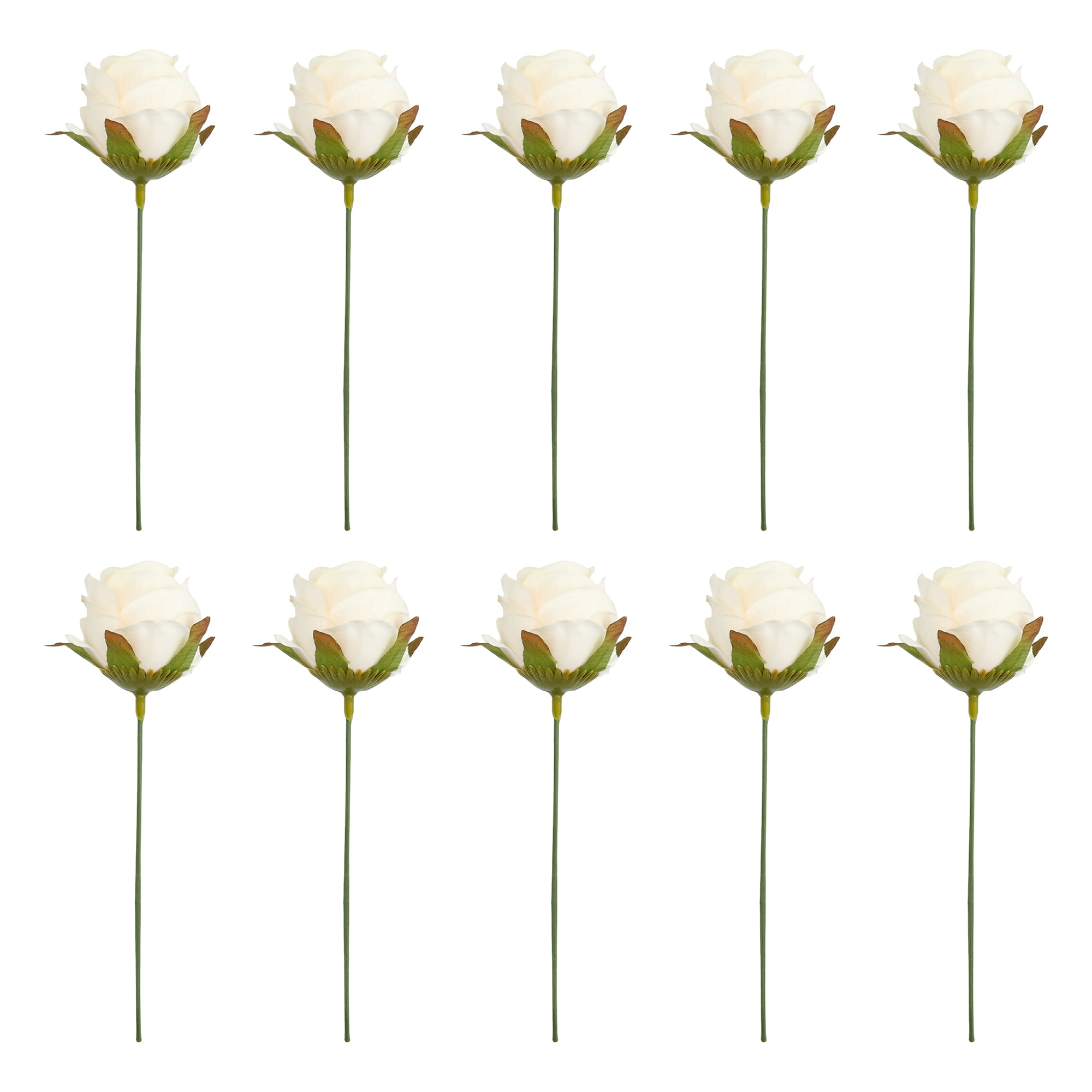 Unique Bargains 10Pcs Artificial Rose Flowers Petite Silk Bouquets Champagne 8.1 in