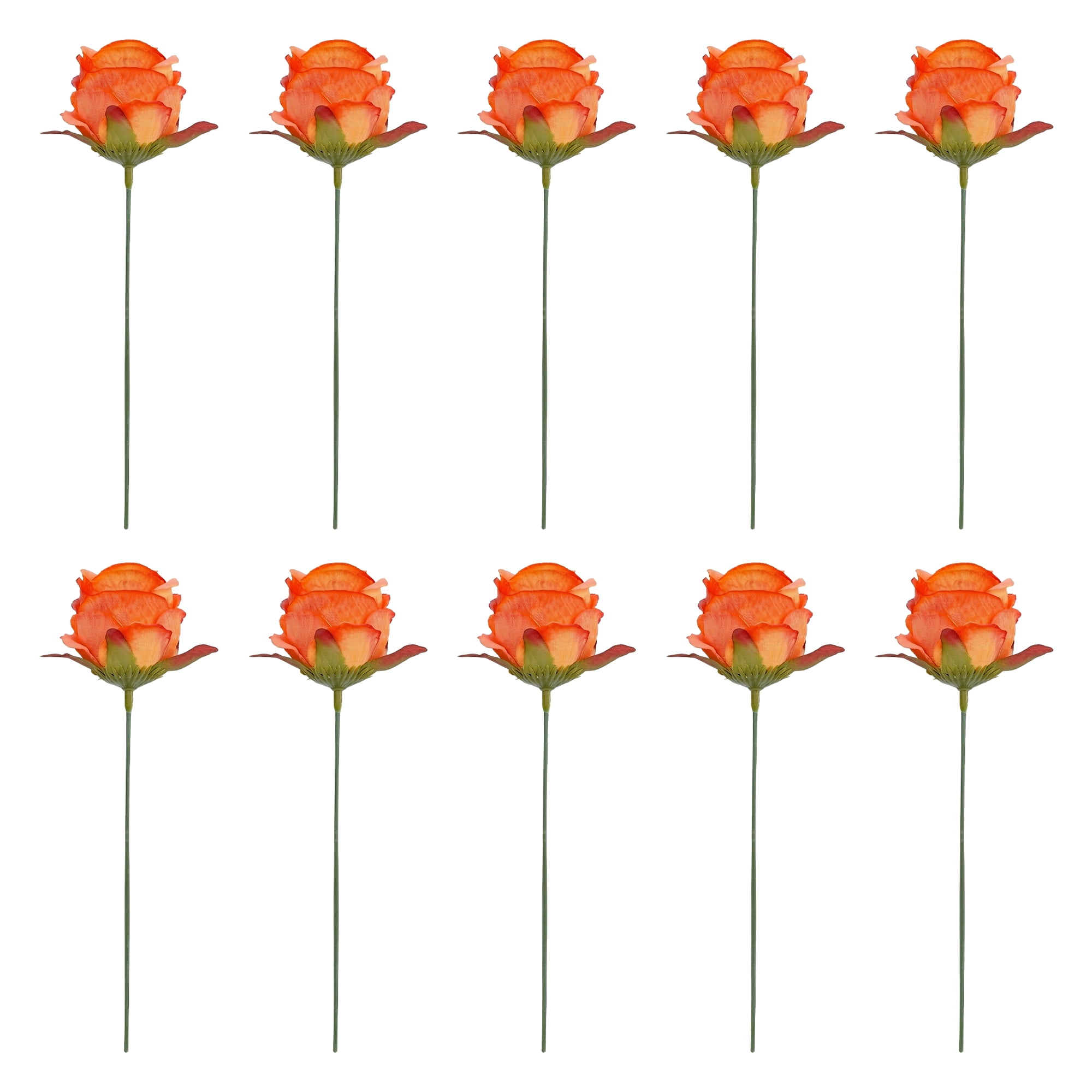 Unique Bargains 10Pcs Artificial Rose Flowers Petite Silk Bouquets Orange 8.1 in