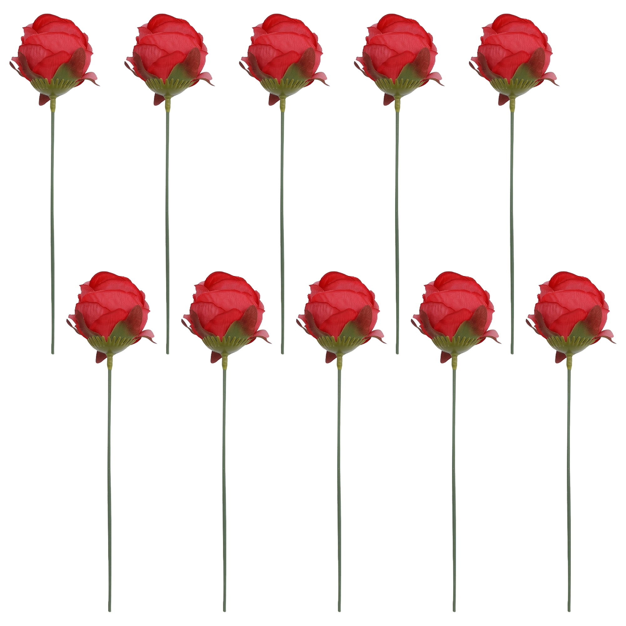 Unique Bargains 10Pcs Artificial Rose Flowers Petite Silk Bouquets Red 8.1 in
