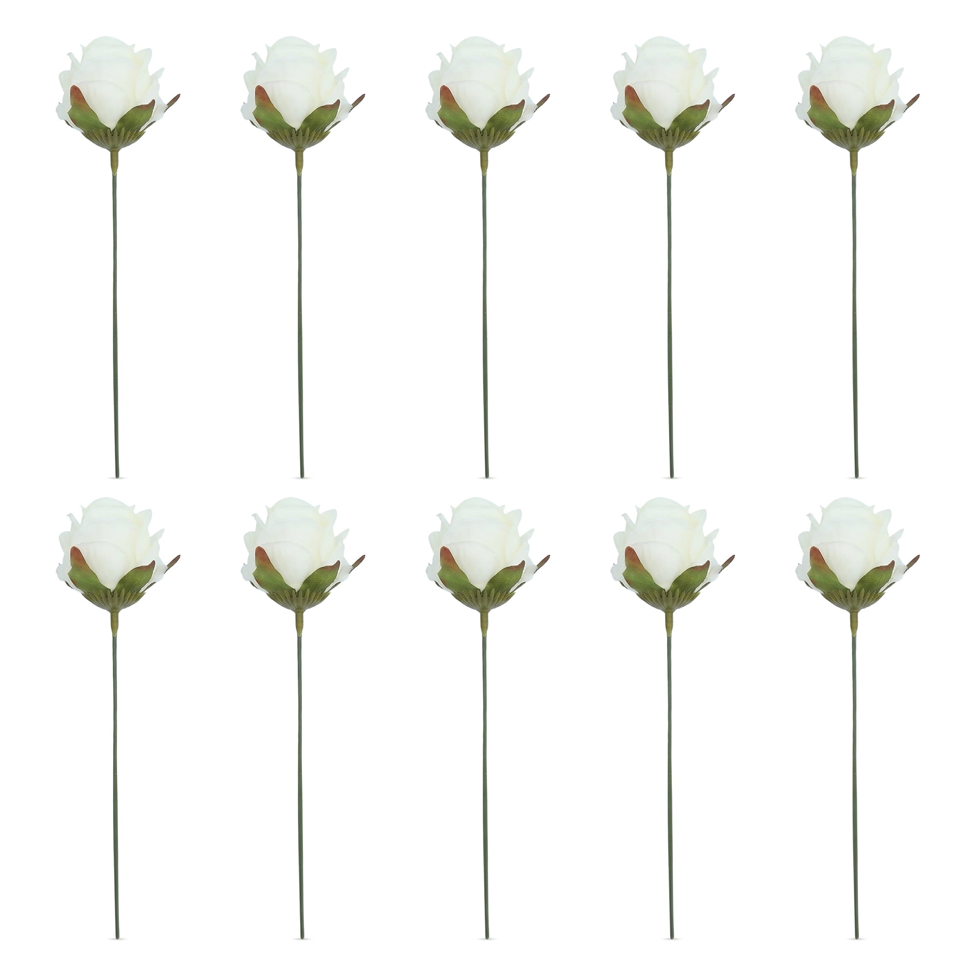 Unique Bargains 10Pcs Artificial Rose Flowers Petite Silk Bouquets for Craft White 8.1 in