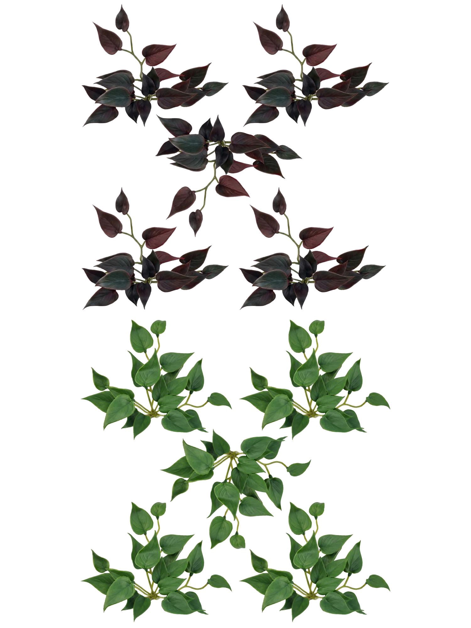 Unique Bargains 10Pcs Artificial Rubber Faux Greenery Stems 6.7" Dark Green Purple