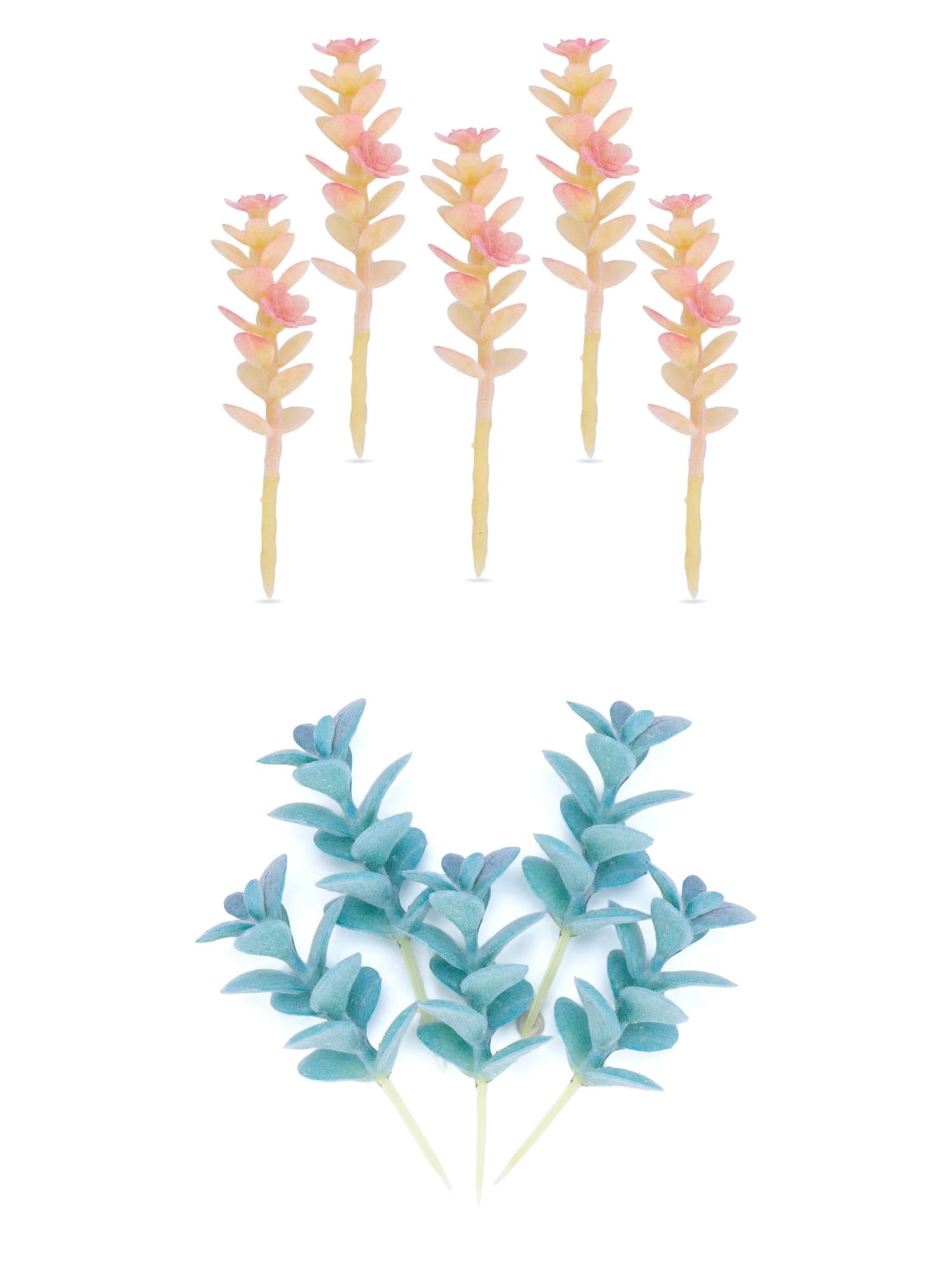 Unique Bargains 10Pcs Artificial Succulents 3.5" Blue Bean Sprouts Money Leaf Beige