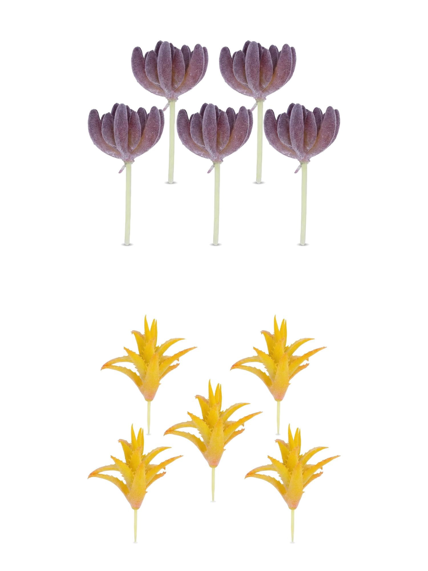 Unique Bargains 10Pcs Artificial Succulents 3.5" Buddha's Hand Purple Aloe Plant Yellow