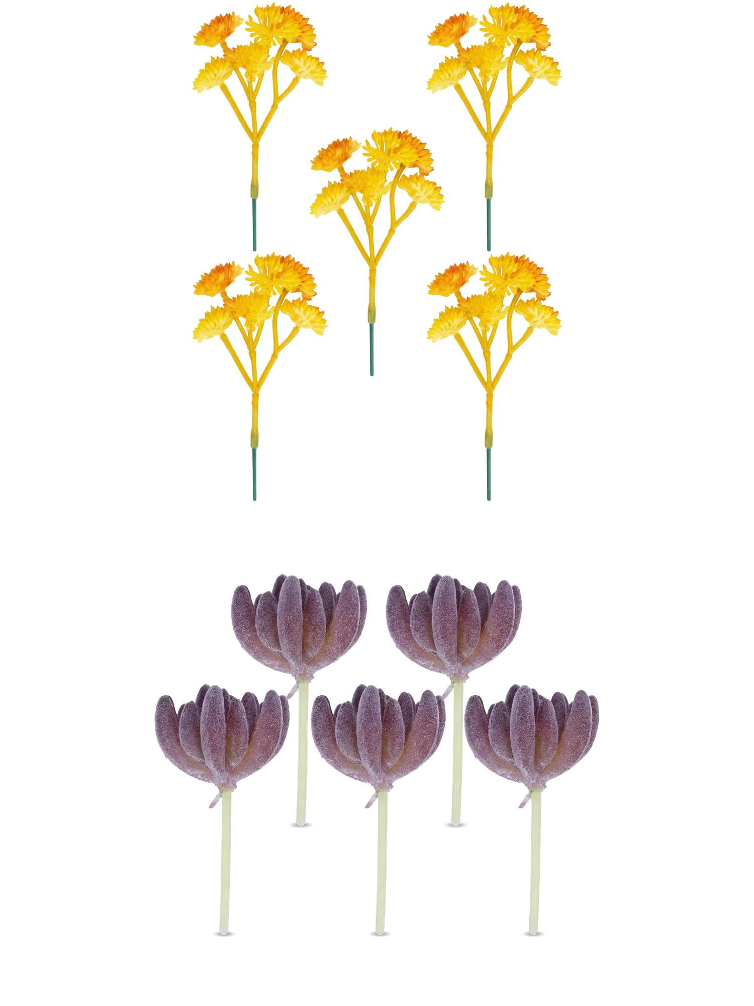 Unique Bargains 10Pcs Artificial Succulents 3.5" Buddha's Hand Purple Yellow Bellflower