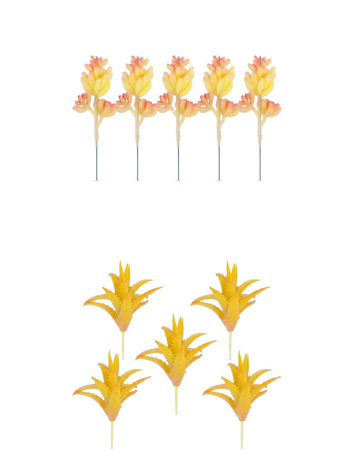 Unique Bargains 10Pcs Artificial Succulents 3.5" Cactus Beige Aloe Plant Orange-Yellow