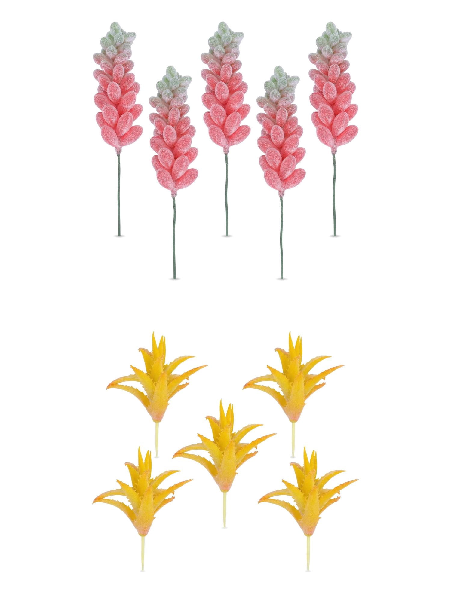 Unique Bargains 10Pcs Artificial Succulents 3.5" Deep Pink Wheat Ears Aloe Plant Yellow