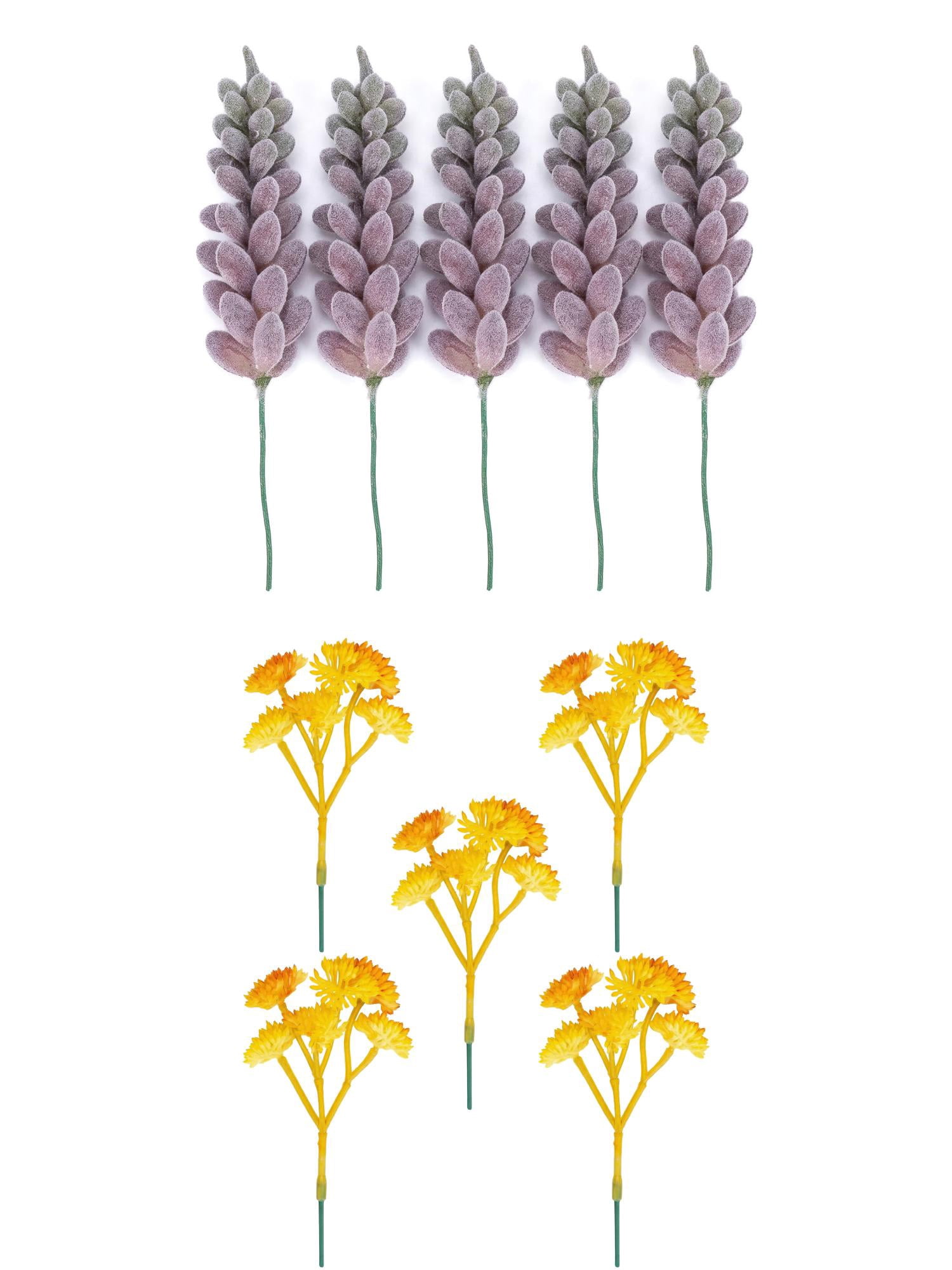 Unique Bargains 10Pcs Artificial Succulents 3.5" Green Wheat Ears Purple Yellow Bellflower