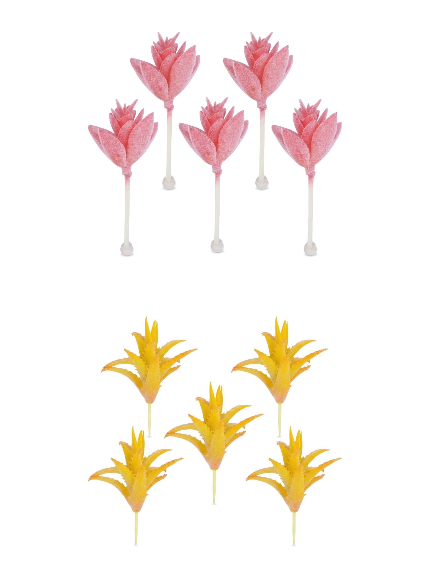 Unique Bargains 10Pcs Artificial Succulents 3.5" Lotus Deep Pink Aloe Plant Orange-Yellow