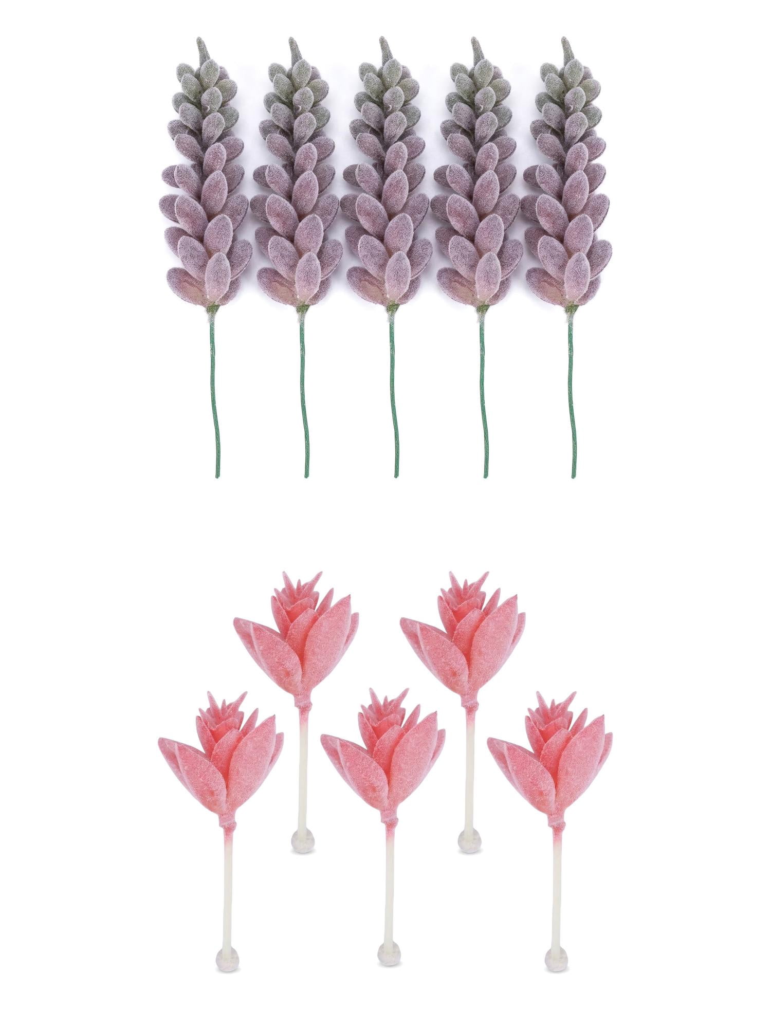 Unique Bargains 10Pcs Artificial Succulents 3.5" Lotus Deep Pink Wheat Ears Green Purple