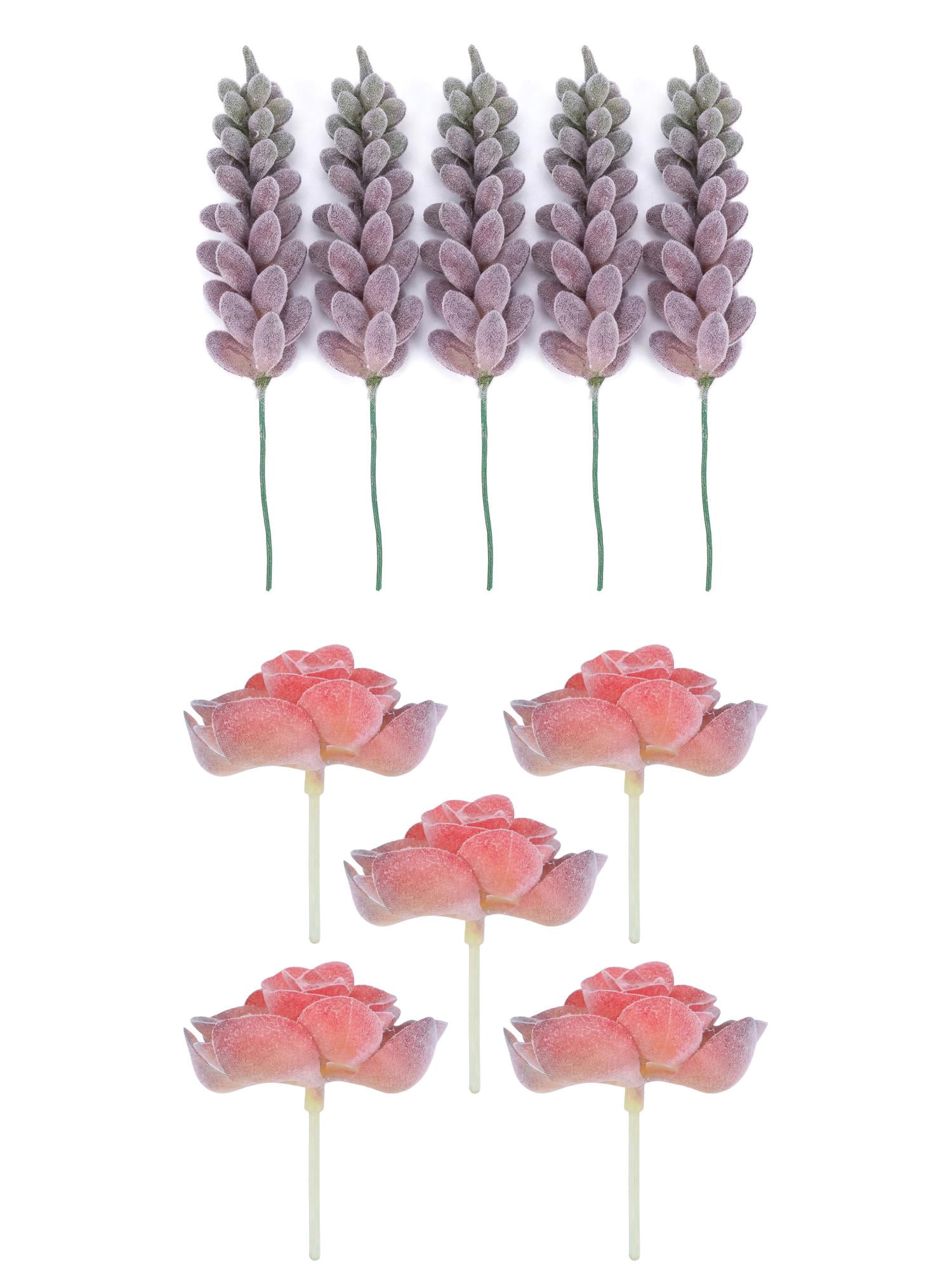 Unique Bargains 10Pcs Artificial Succulents 3.5" Wheat Ears Green Purple Lotus Pink