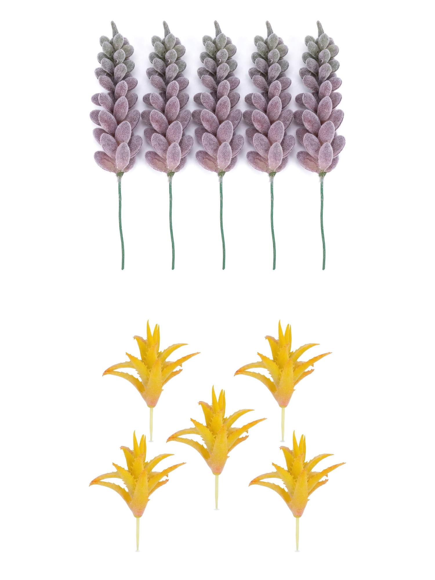 Unique Bargains 10Pcs Artificial Succulents 3.5" Wheat Ears Purple Aloe Plant Orange