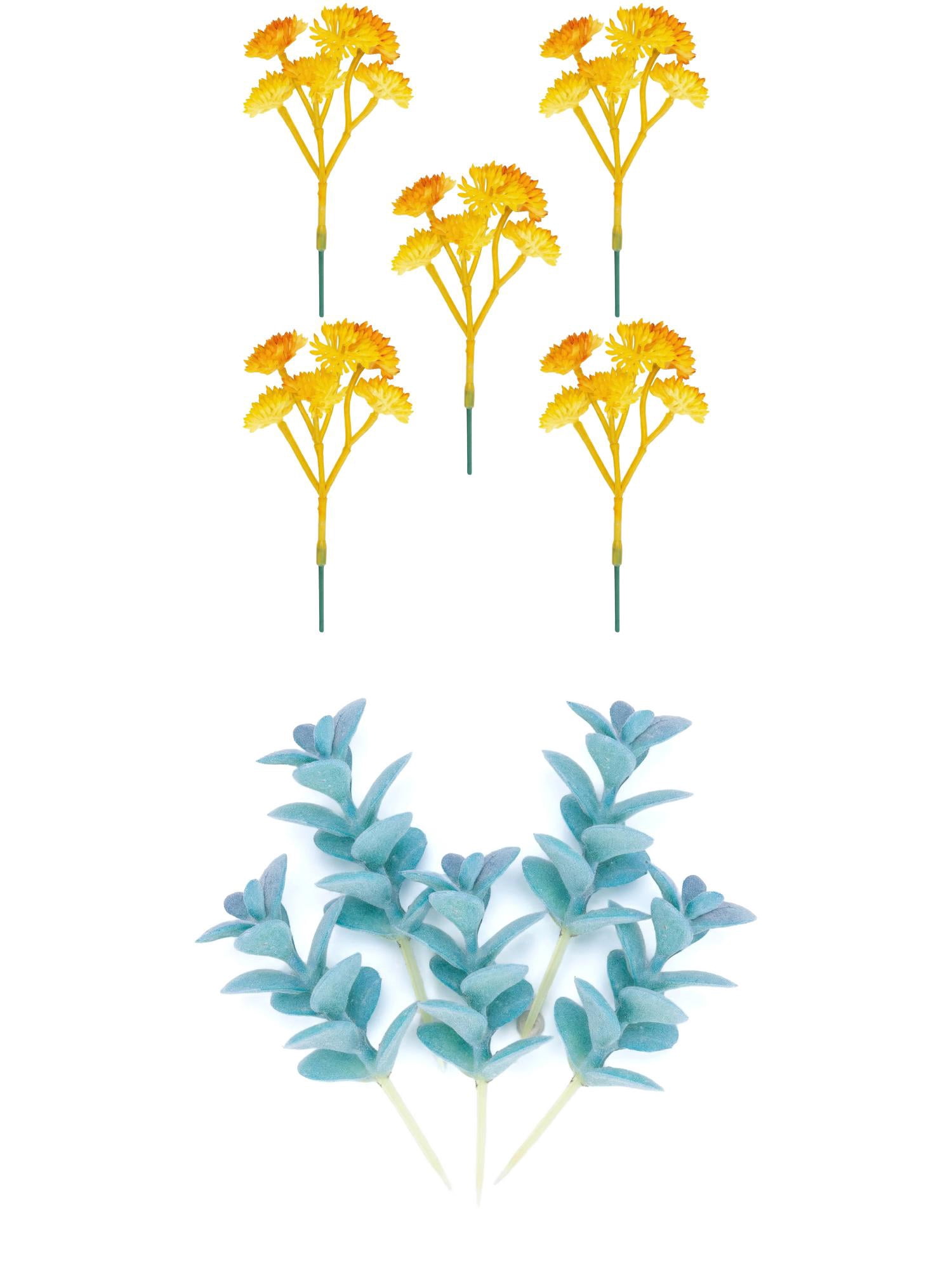 Unique Bargains 10Pcs Artificial Succulents Blue Bean Sprouts Yellow Bellflower 3.5"