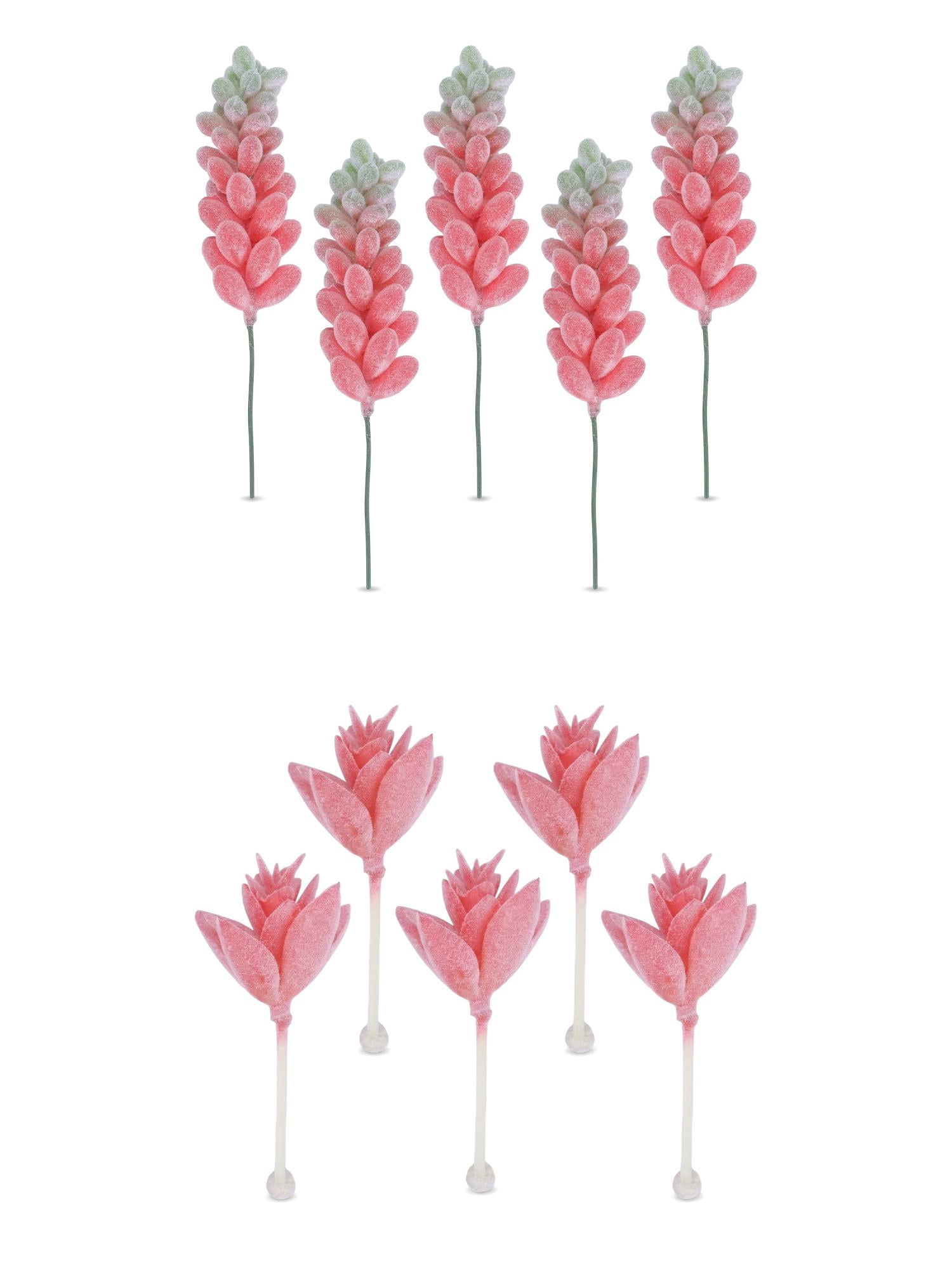 Unique Bargains 10Pcs Artificial Succulents Decor 3.5" Deep Pink Lotus Pink Wheat Ears