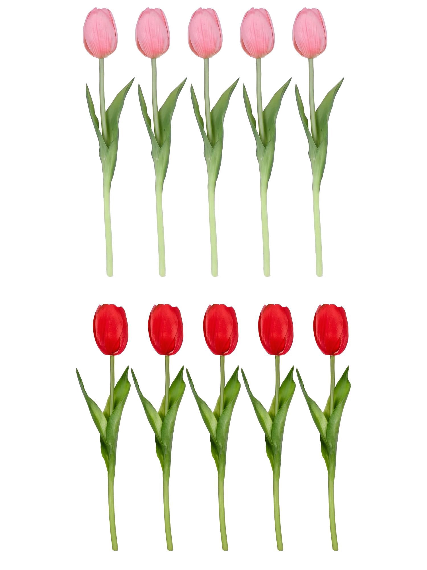Unique Bargains 10Pcs Artificial Tulips Flowers Silk Mini Bouquet Pink Rose Red 9.8"