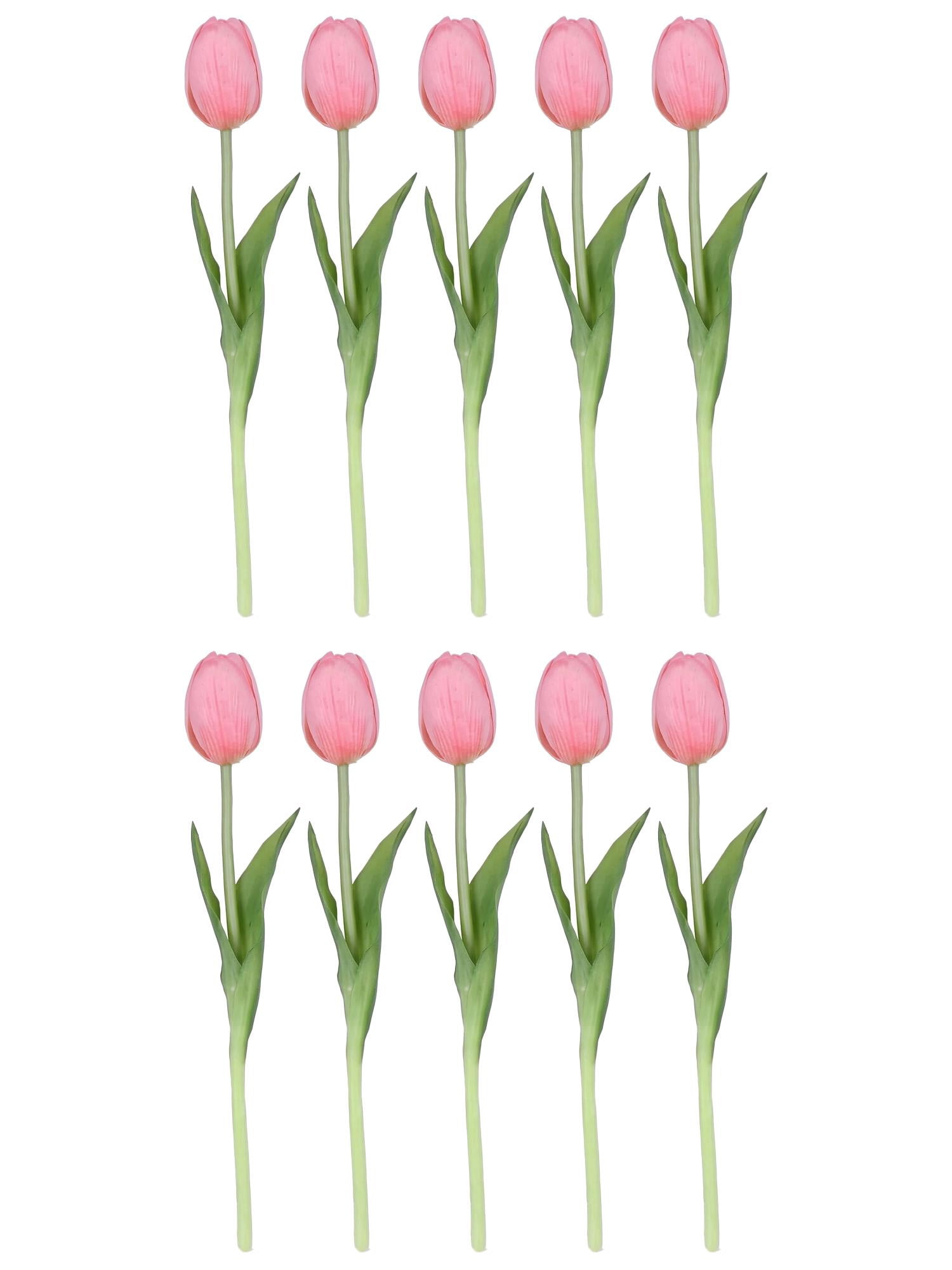 Unique Bargains 10Pcs Artificial Tulips Flowers Silk Tulips Mini Bouquet Pink 9.8"