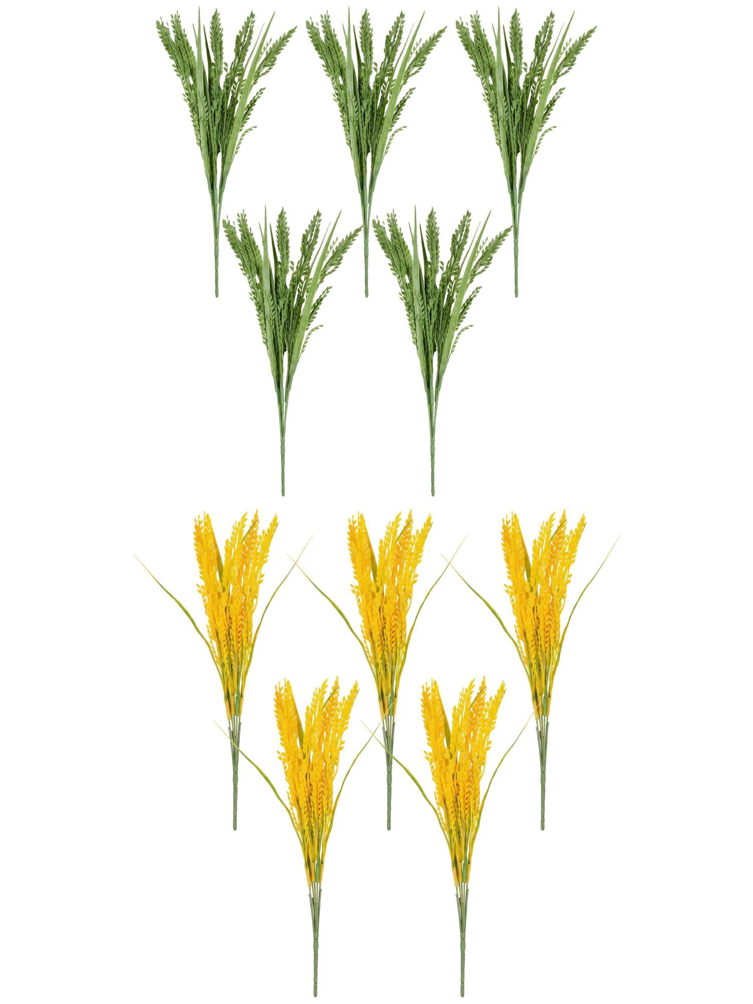 Unique Bargains 10Pcs Artificial Wheat Stems 15.7" Yellow Green