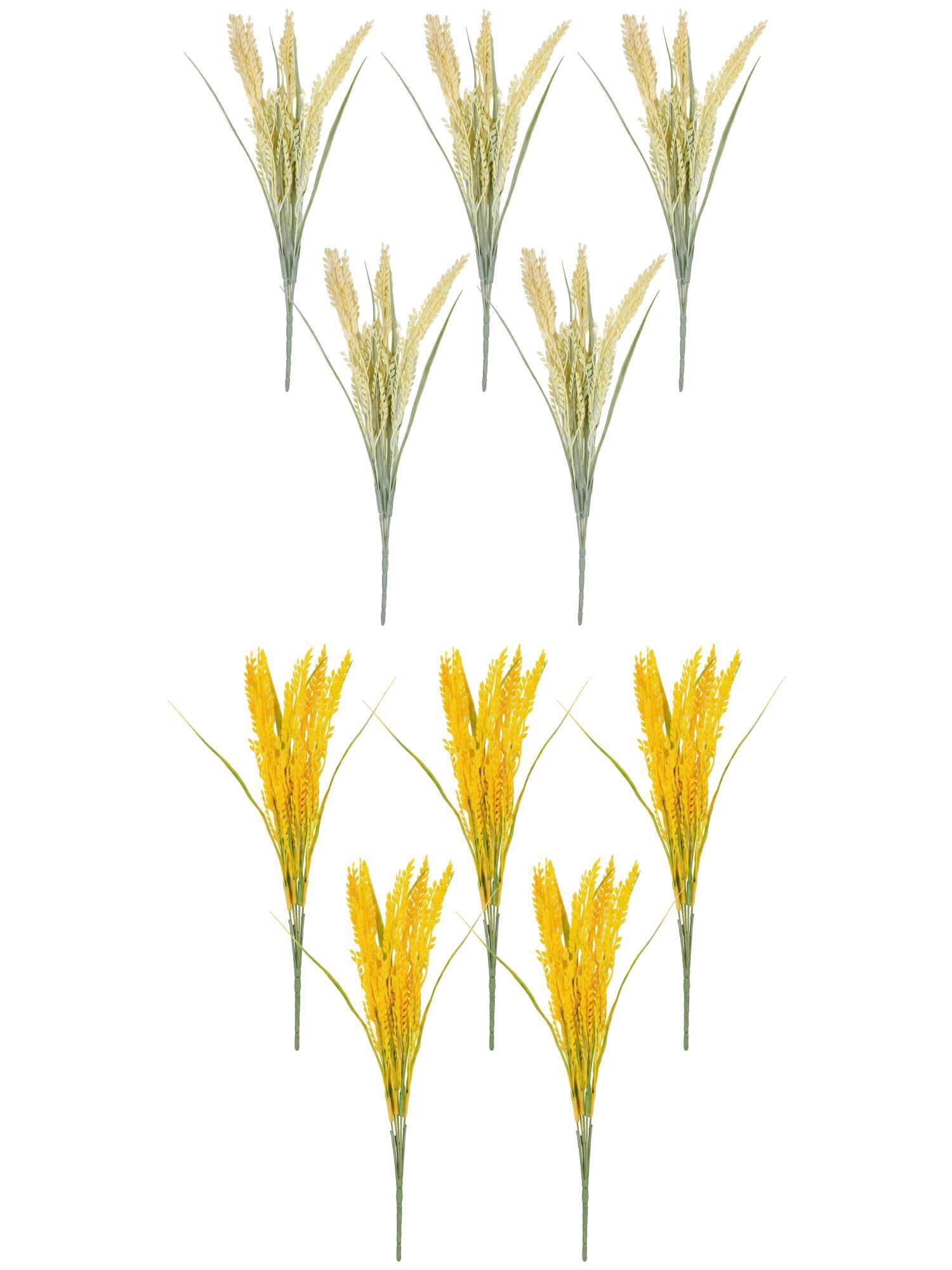 Unique Bargains 10Pcs Artificial Wheat Stems 15.7" Yellow Milky White