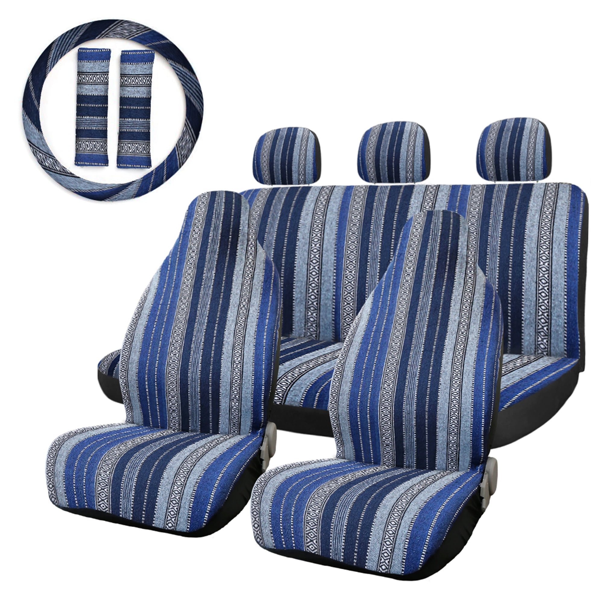 Unique Bargains 10Pcs Baja Blanket Car Seat Covers Universal Vehicle Seat Protectors Blue