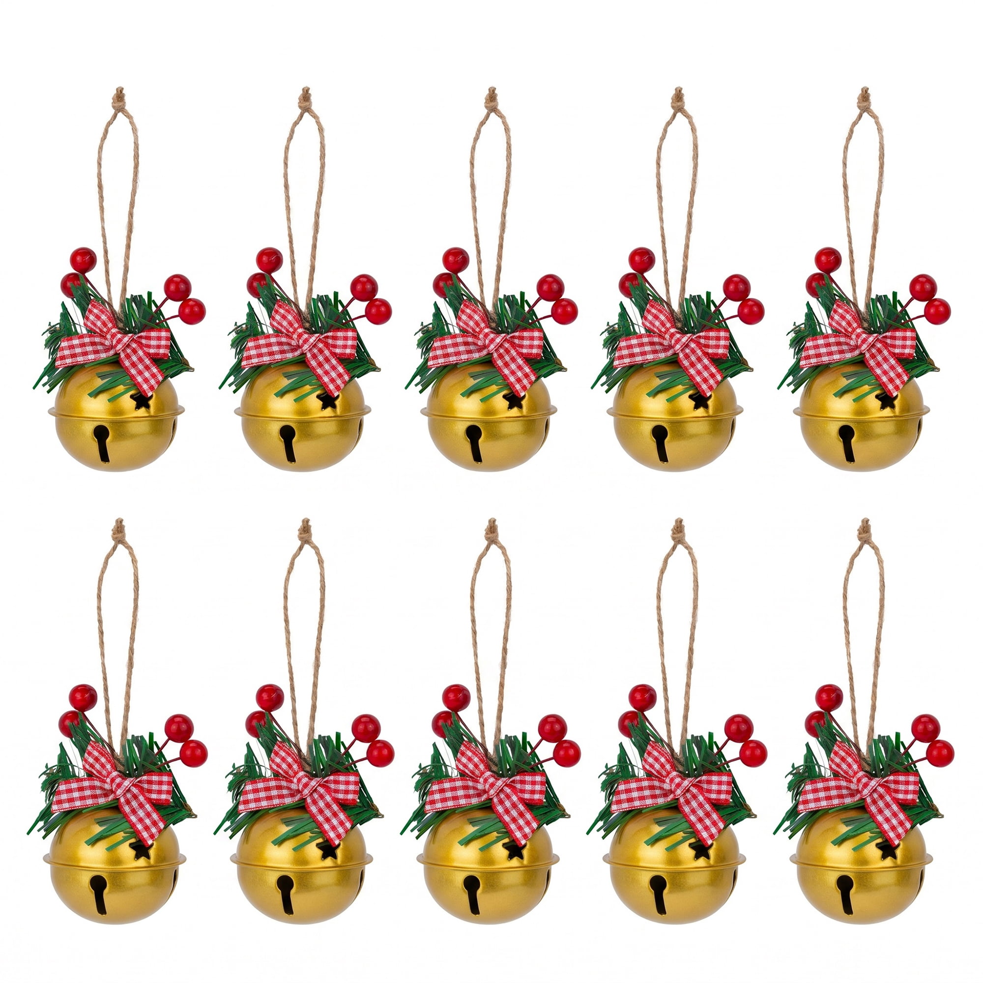 Unique Bargains 10Pcs Christmas Large Rustic Iron Chunky Bells Gold 2"L x 2"W x 5.3"H