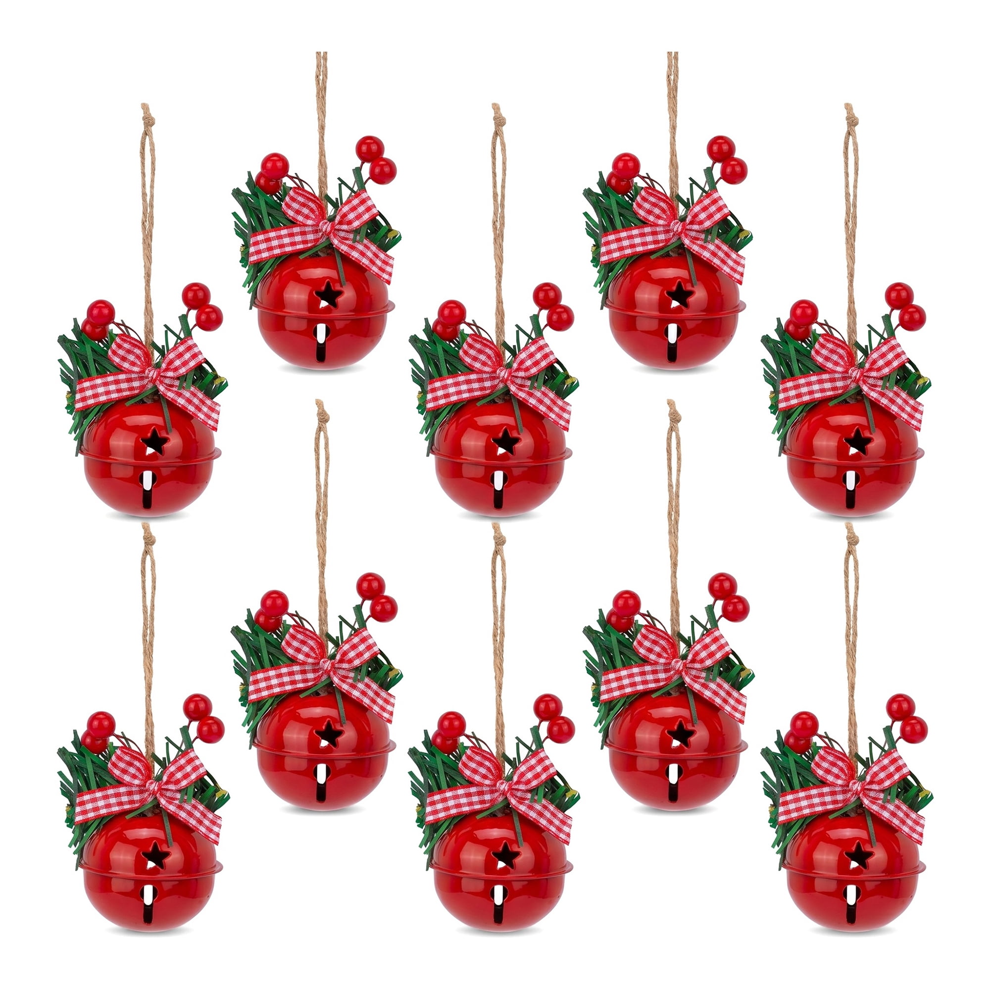 Unique Bargains 10Pcs Christmas Large Rustic Iron Chunky Bells Red 2"L x 2"W x 5.3"H
