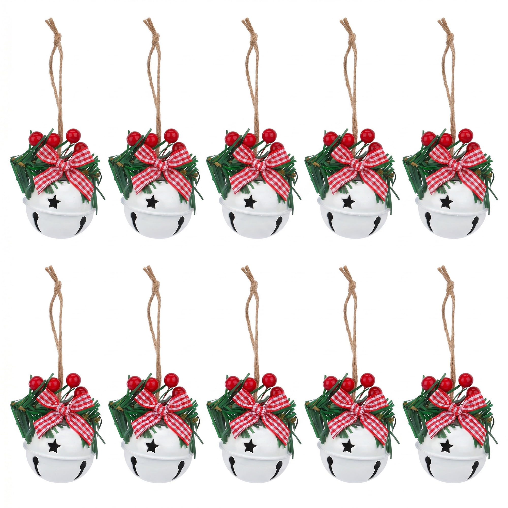 Unique Bargains 10Pcs Christmas Large Rustic Iron Chunky Bells White 2"L x 2"W x 5.3"H