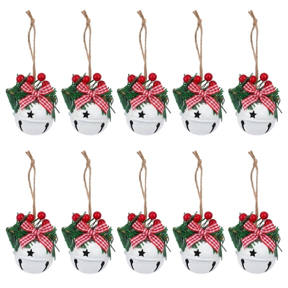 Unique Bargains 10Pcs Christmas Large Rustic Iron Chunky Bells White 2"L x 2"W x 5.3"H