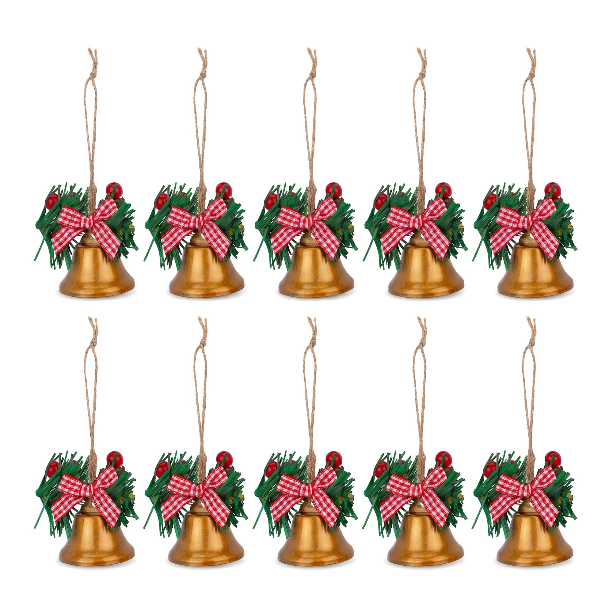 Unique Bargains 10Pcs Christmas Ornaments Rustic Iron Bells Gold 1.8"L x 1.8"W x 5.3"H