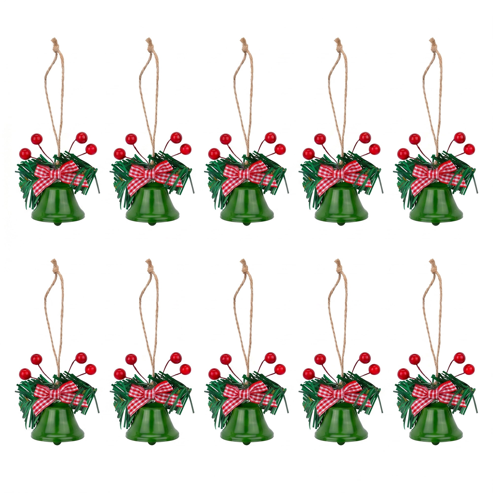 Unique Bargains 10Pcs Christmas Ornaments Rustic Iron Bells Green 1.8"L x 1.8"W x 5.3"H