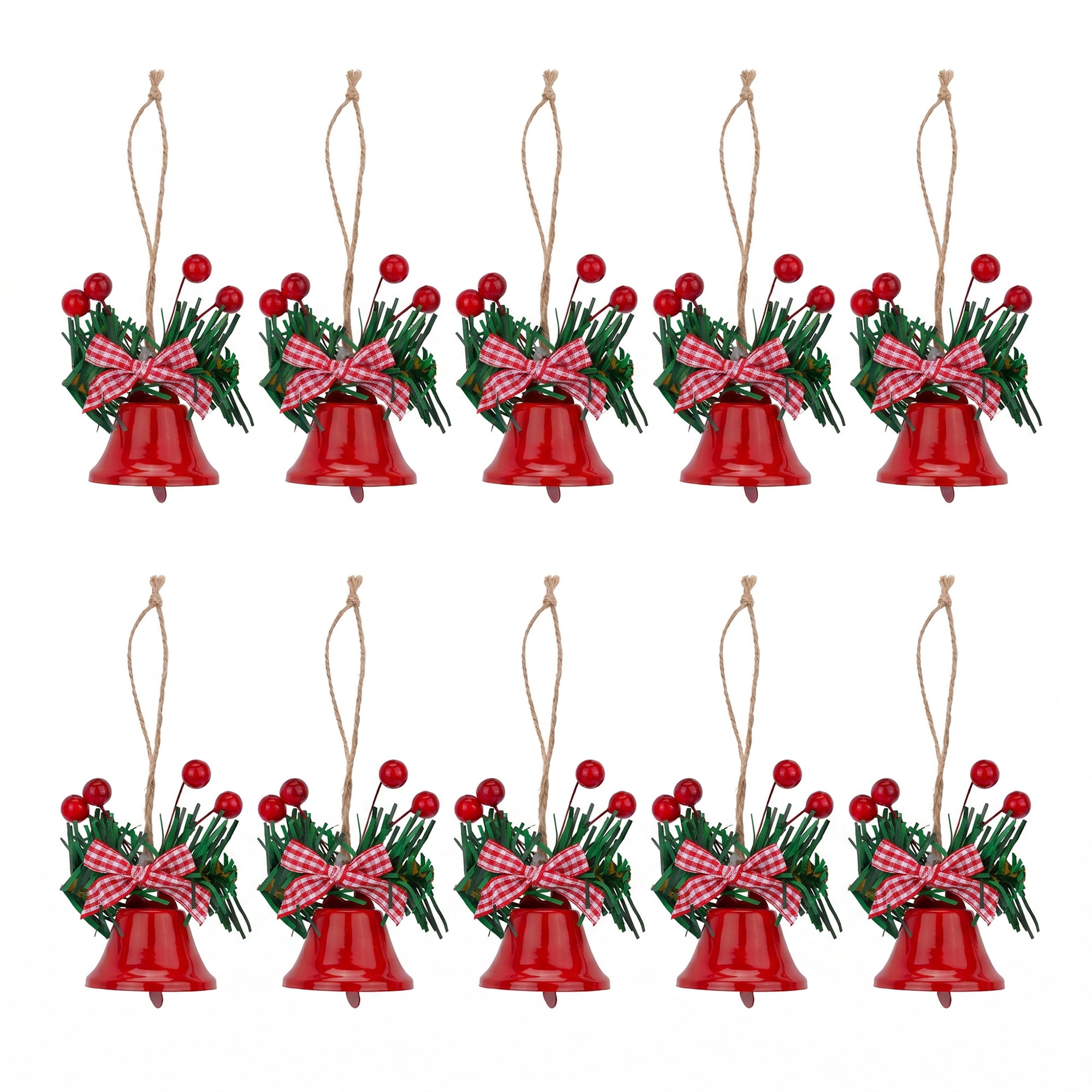 Unique Bargains 10Pcs Christmas Ornaments Rustic Iron Bells Red 1.8"L x 1.8"W x 5.3"H
