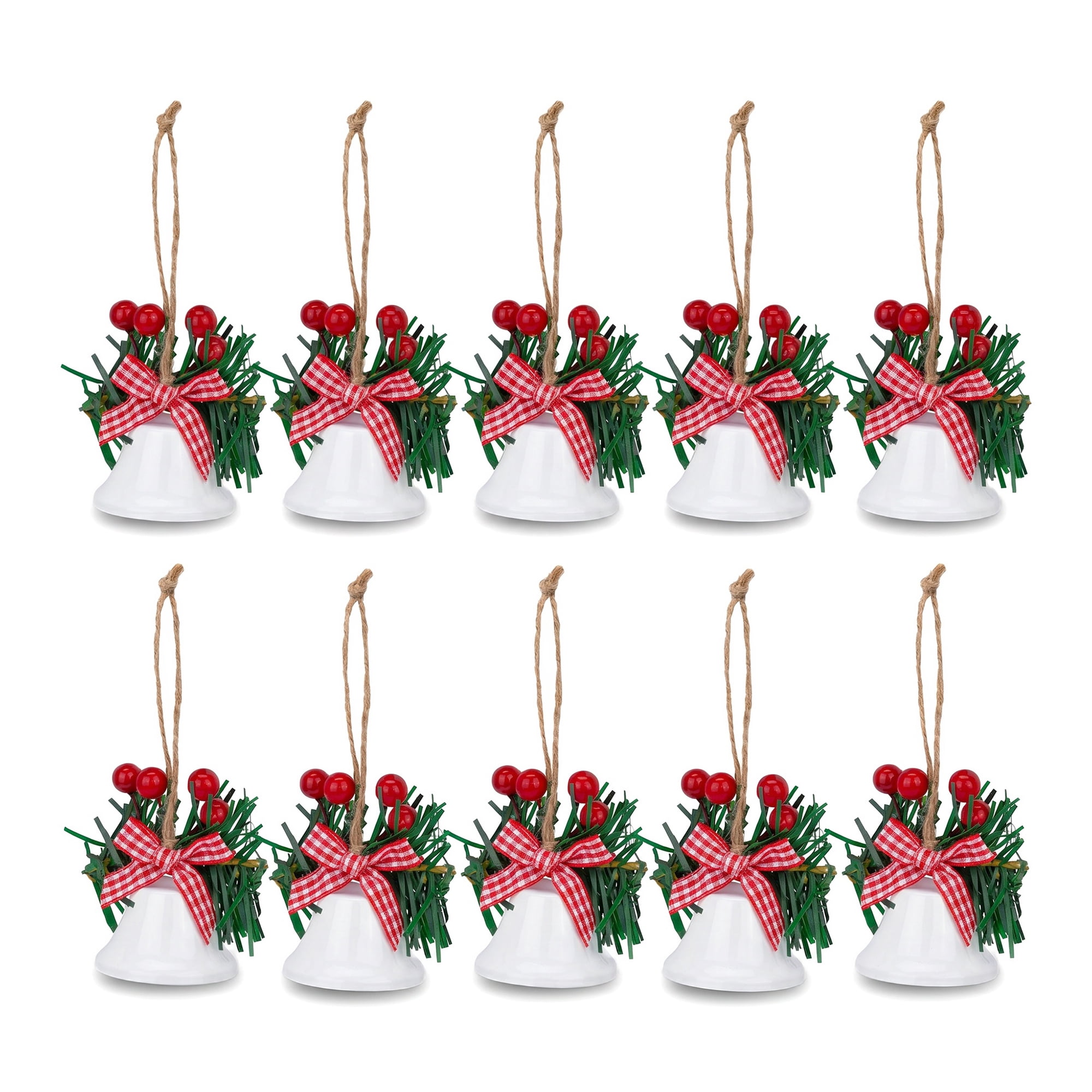 Unique Bargains 10Pcs Christmas Ornaments Rustic Iron Bells White 1.8"L x 1.8"W x 5.3"H