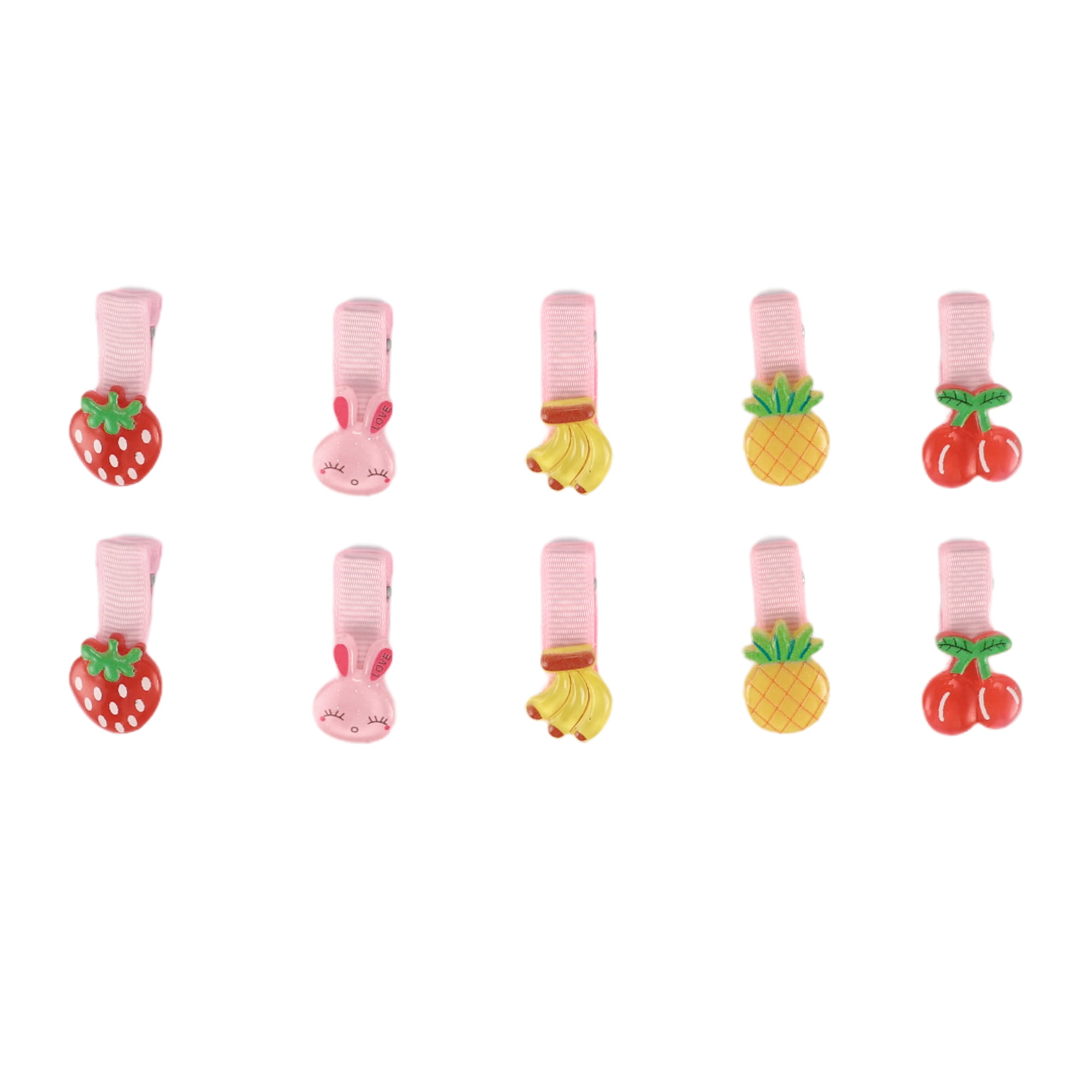 Unique Bargains 10Pcs Cute Bunny Banana Strawberry Cherry Hair Clips Pink Yellow Red