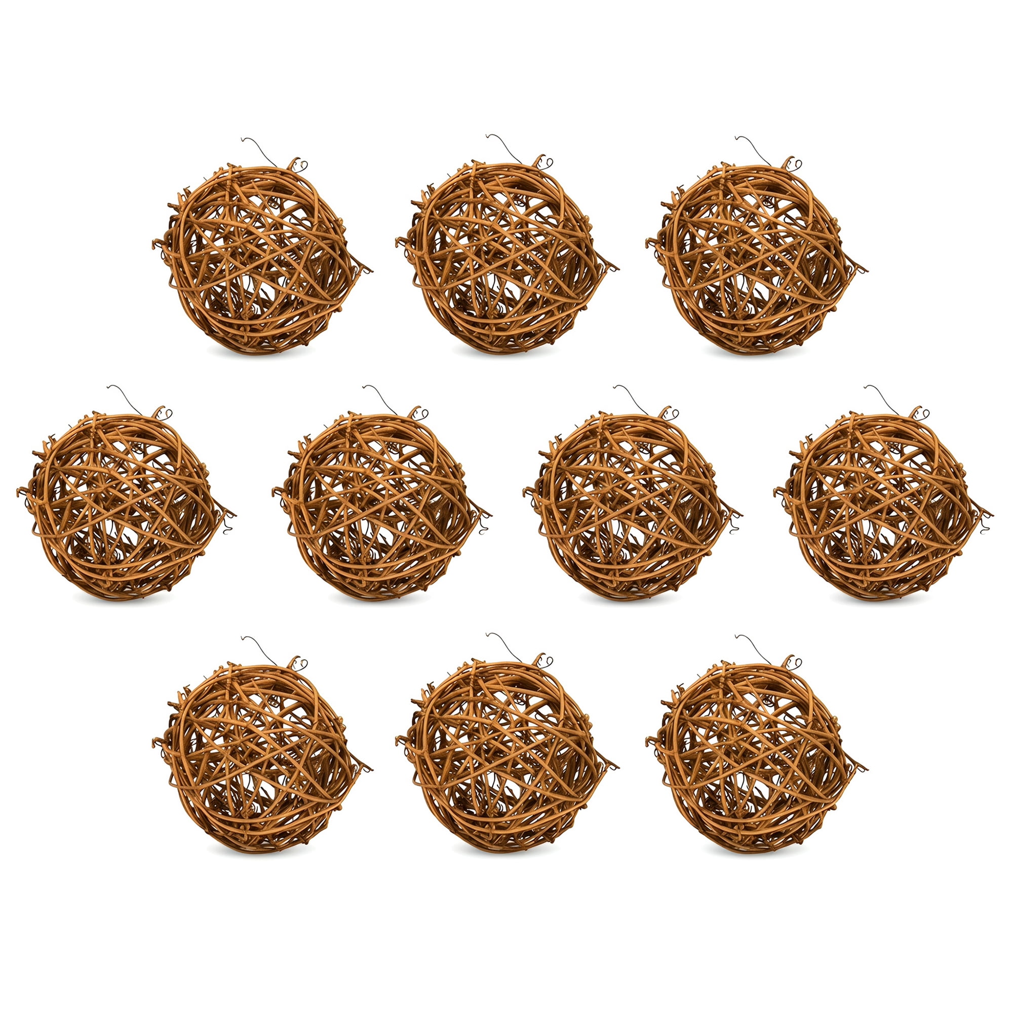 Unique Bargains 10Pcs Durable Rattan Balls Natural Wicker Sphere Orbs Brown 3.9"x3.9"x3.9"