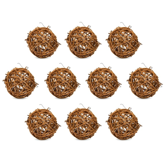 Unique Bargains 10Pcs Durable Rattan Balls Natural Wicker Spheres Orbs Brown 2"x2"x2"