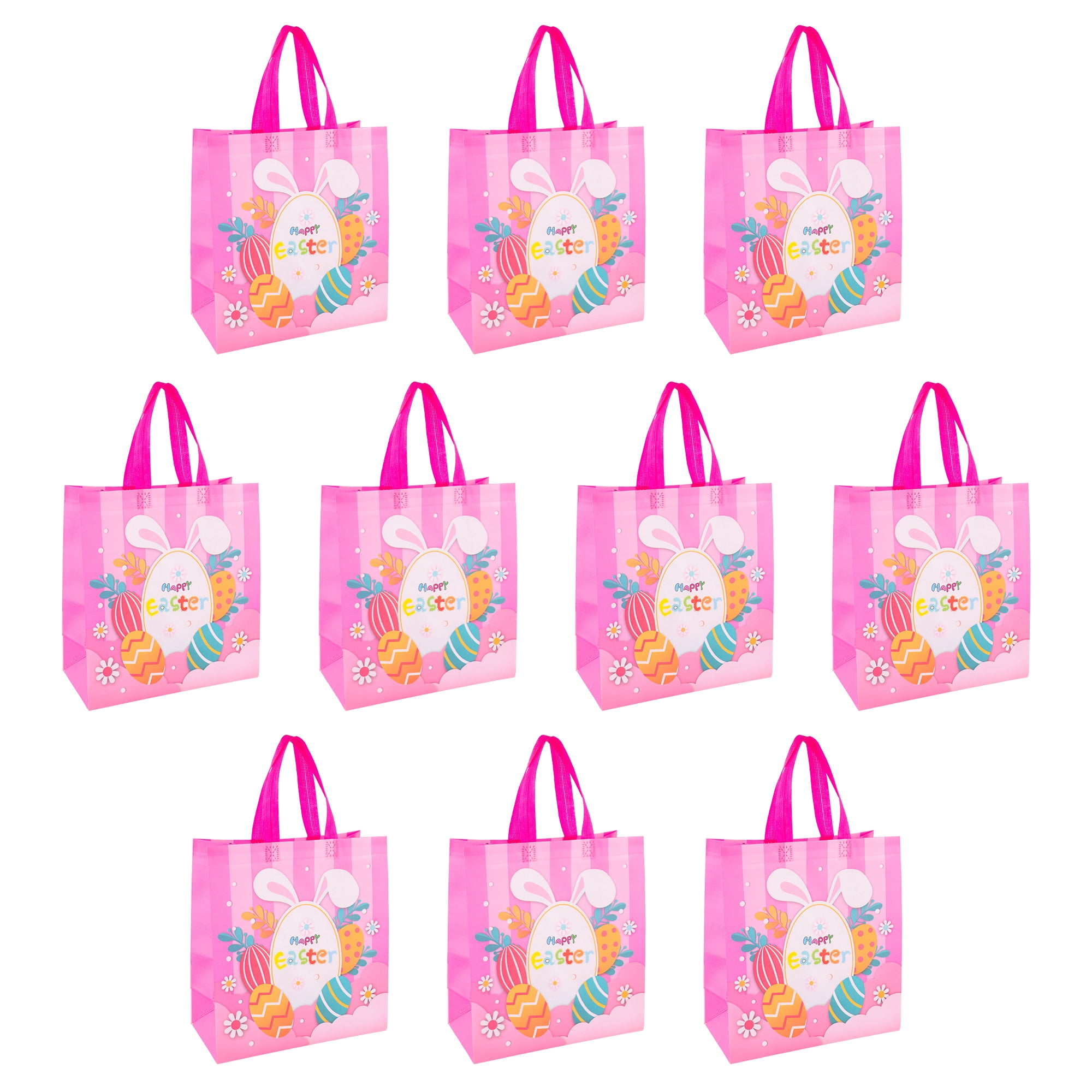 Unique Bargains 10Pcs Easter Themed Gift Bags with Handles Pink 10.6" x 4.3" x 11.4"